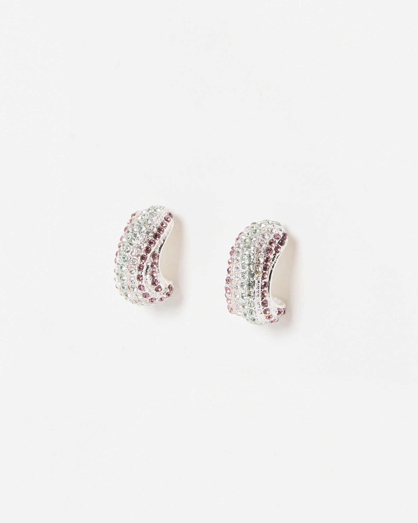 Baba Stone Detail Silver Tone Hoop Earrings