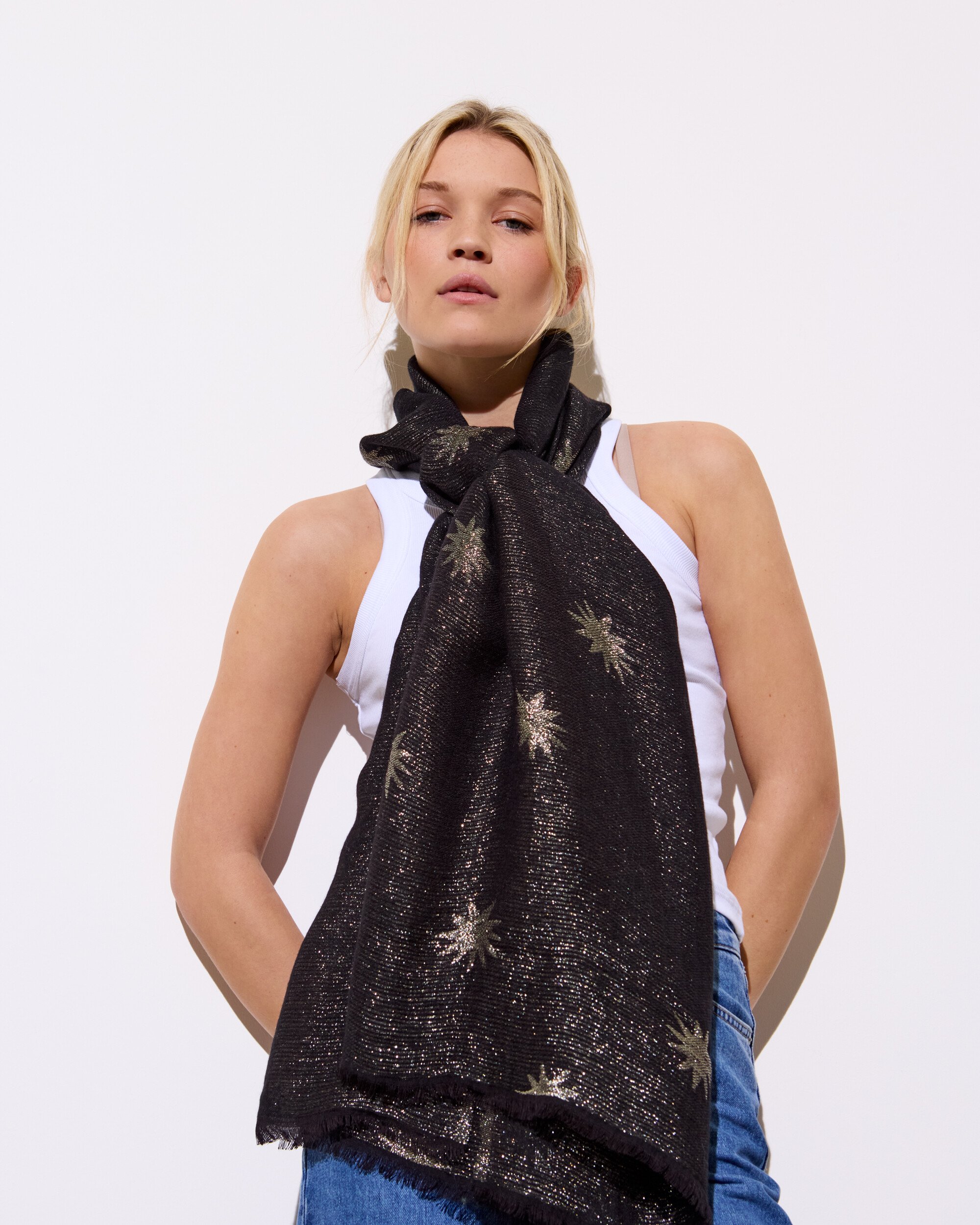 Black Sun Shimmer Lightweight Scarf | Oliver Bonas