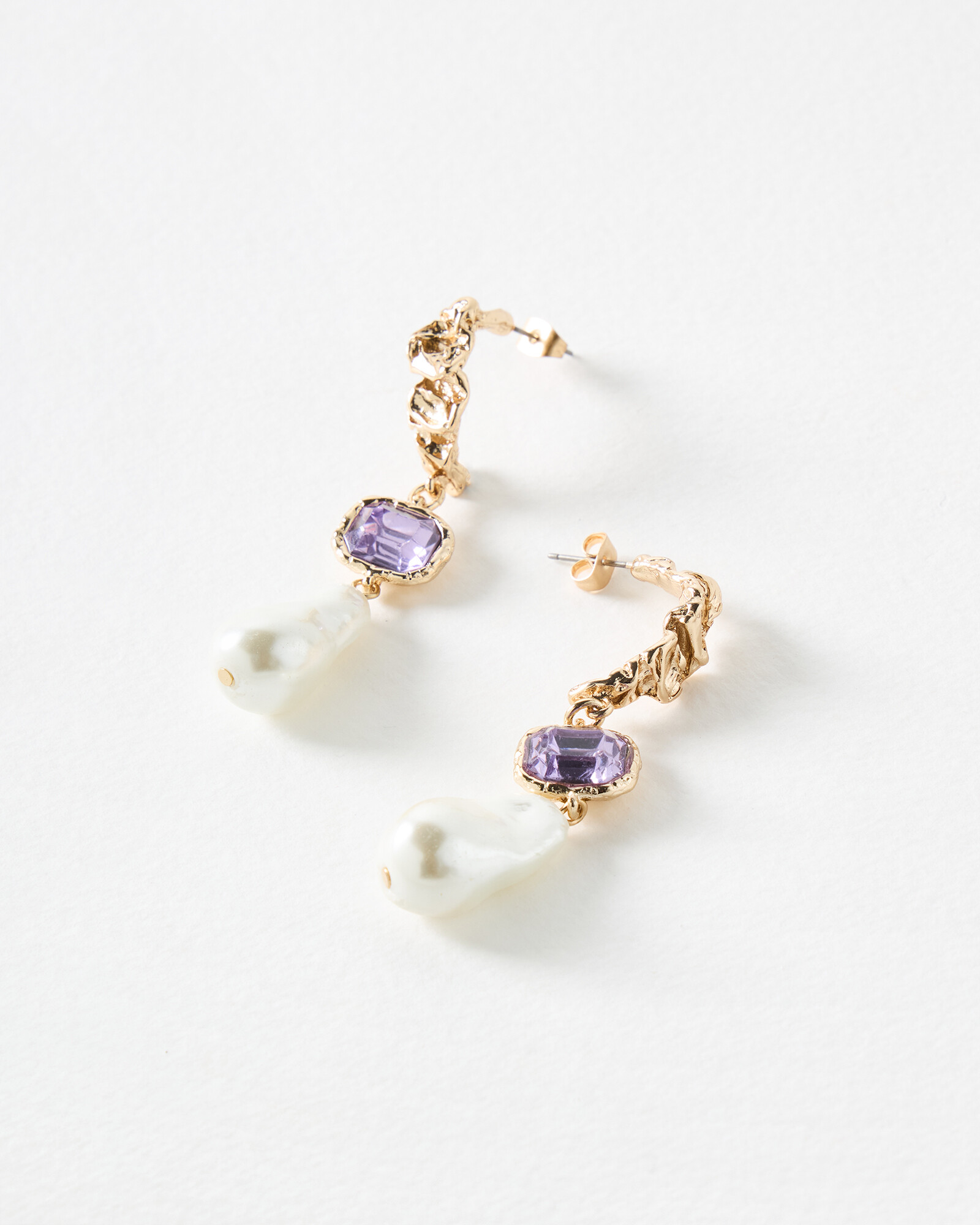 Sorrell Purple Stone & Faux Pearl Drop Earrings