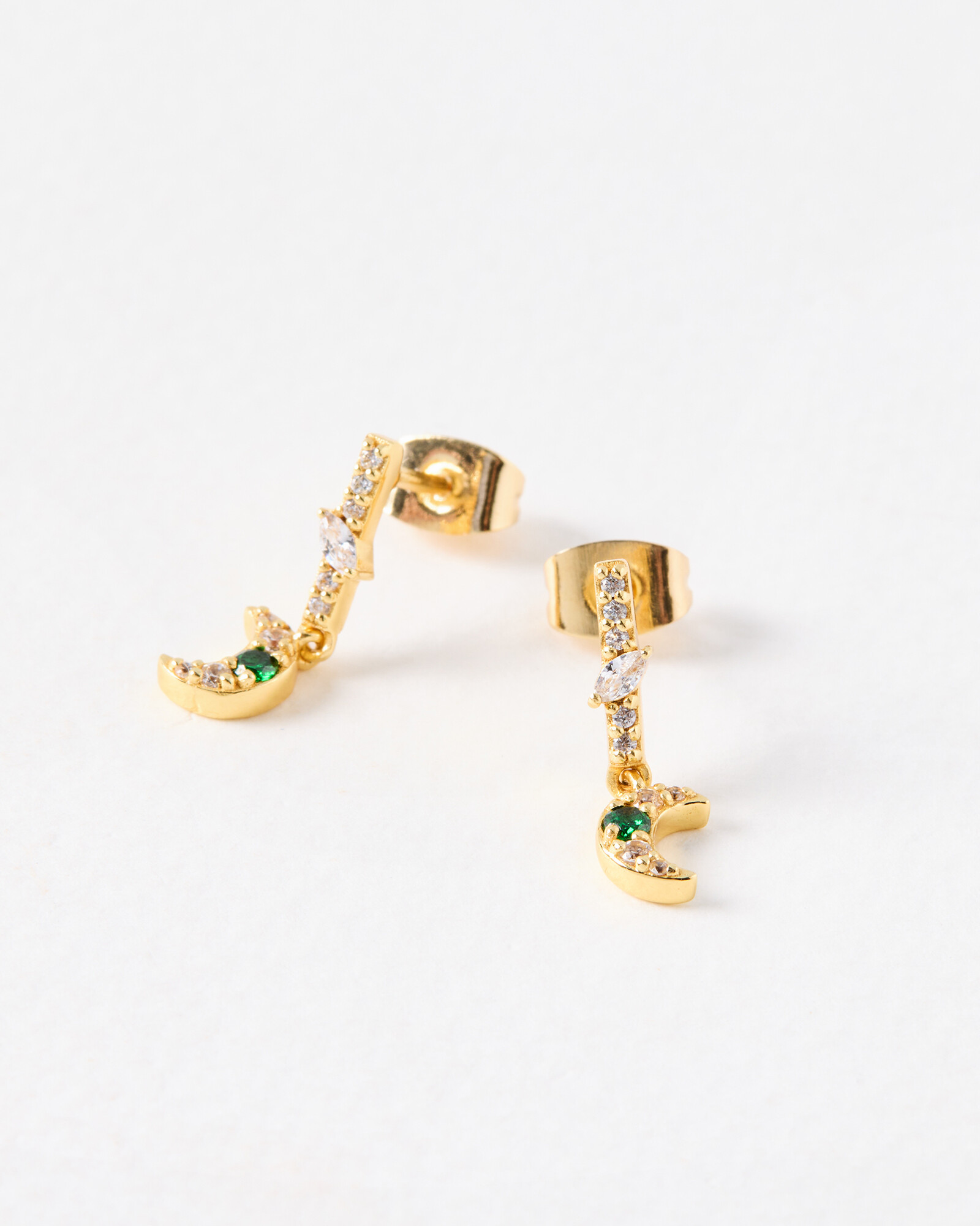 Aruna Clear Stone Bar & Moon Gold Plated Drop Earrings Oliver Bonas