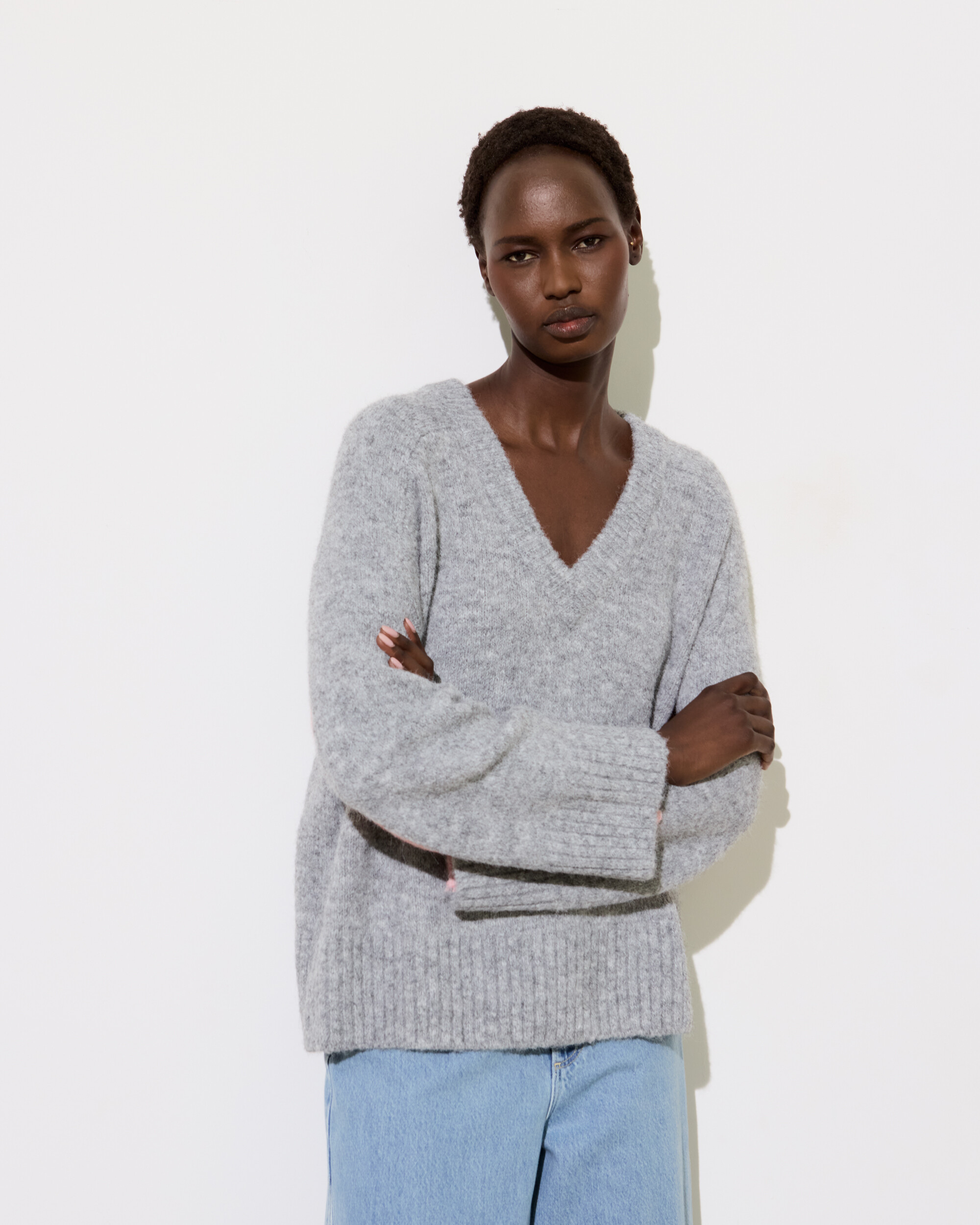 5110044 Grey V-Neck Jumper main image 0