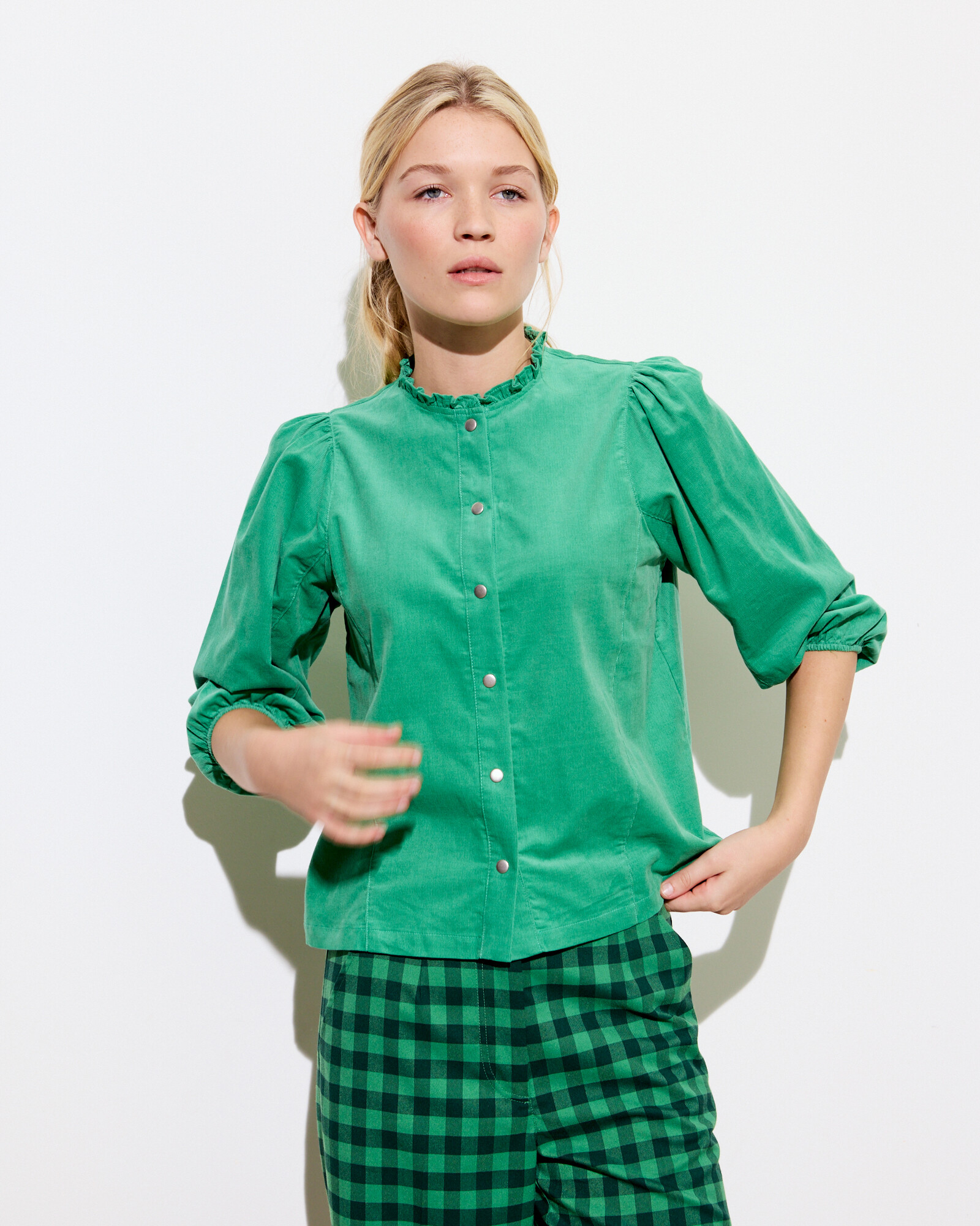 Green Corduroy Frill Collar Shirt | Oliver Bonas