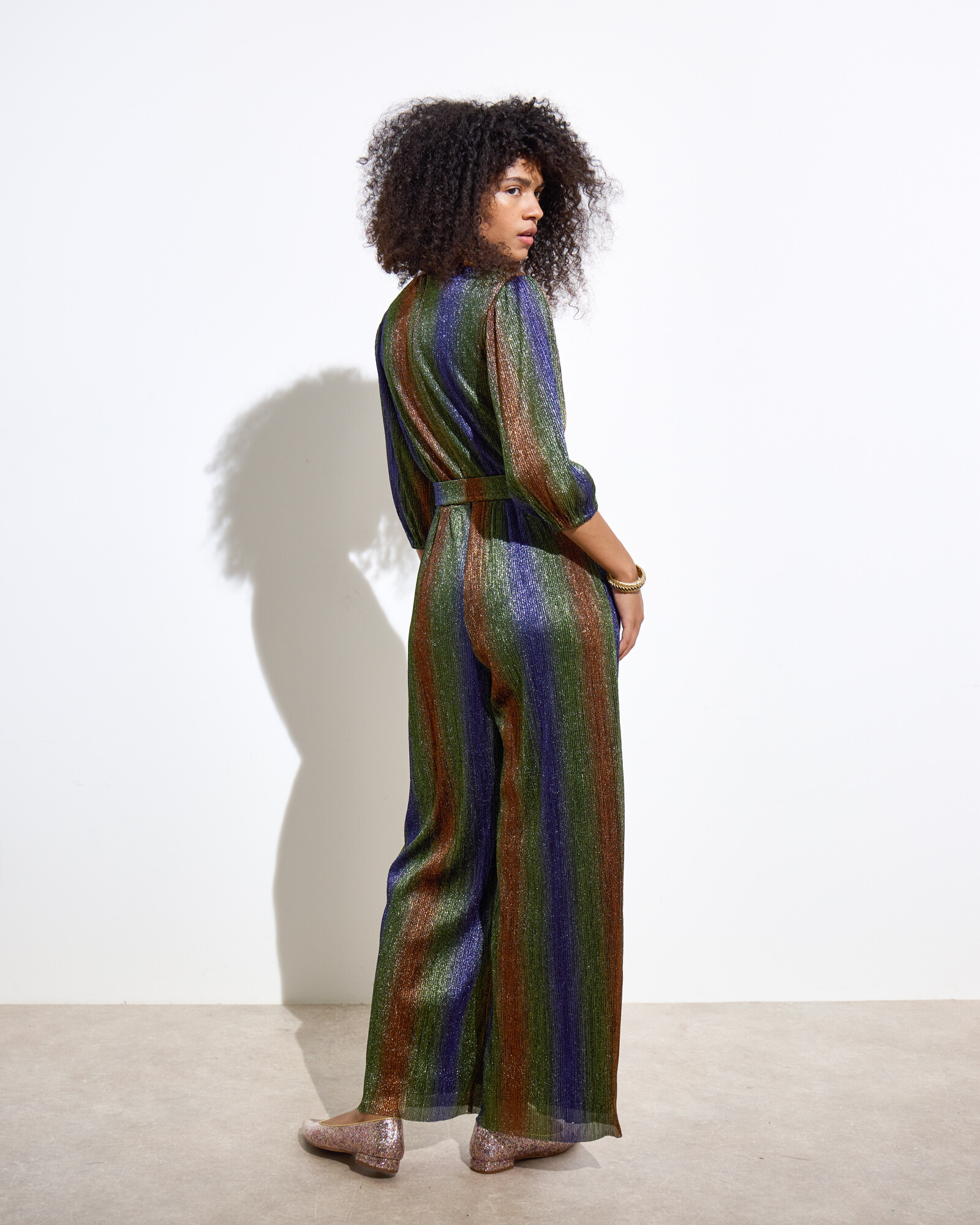 Metallic Green Jumpsuit With Embellished Belt main image 1