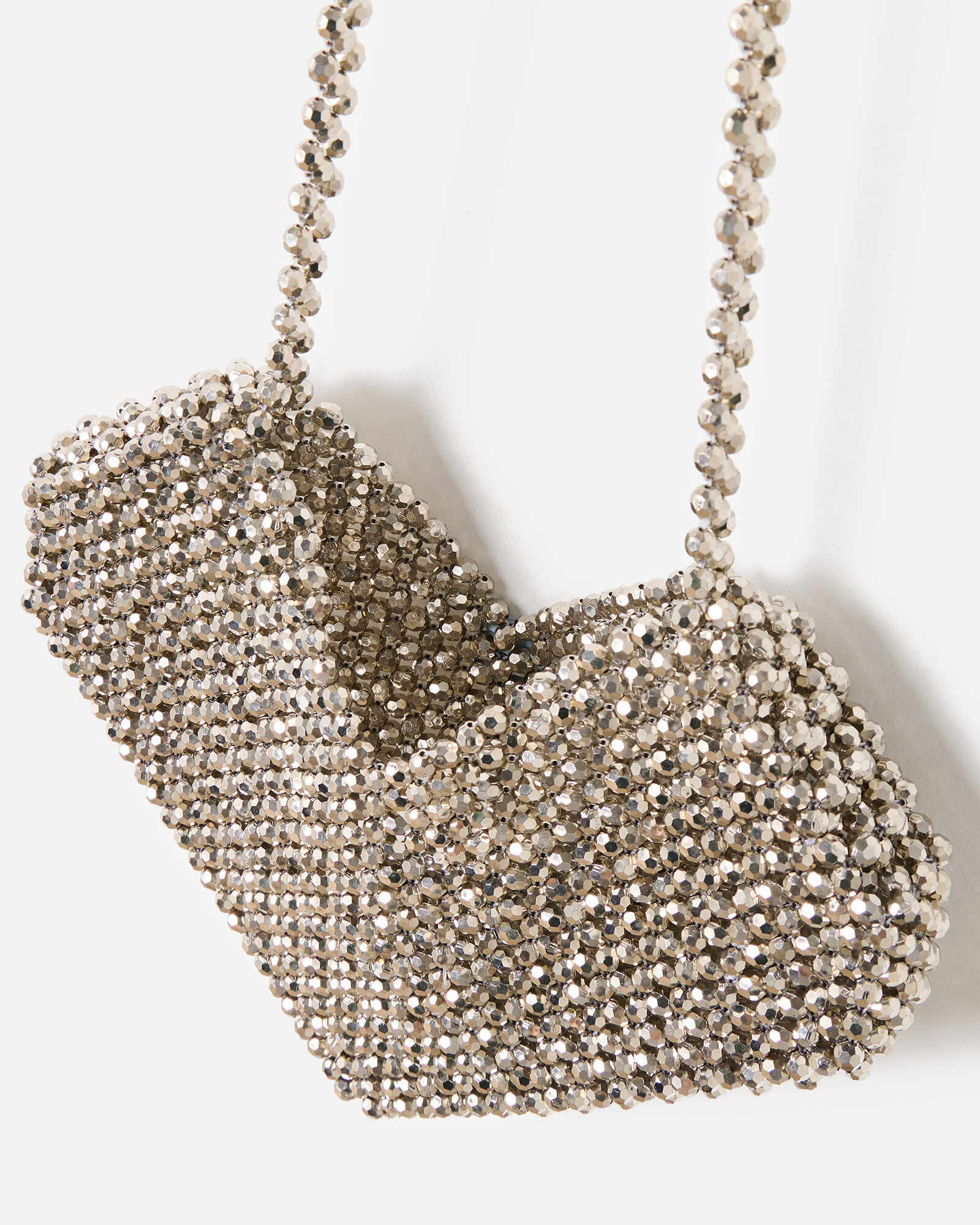 Beaded Silver Heart Crossbody Bag Oliver Bonas
