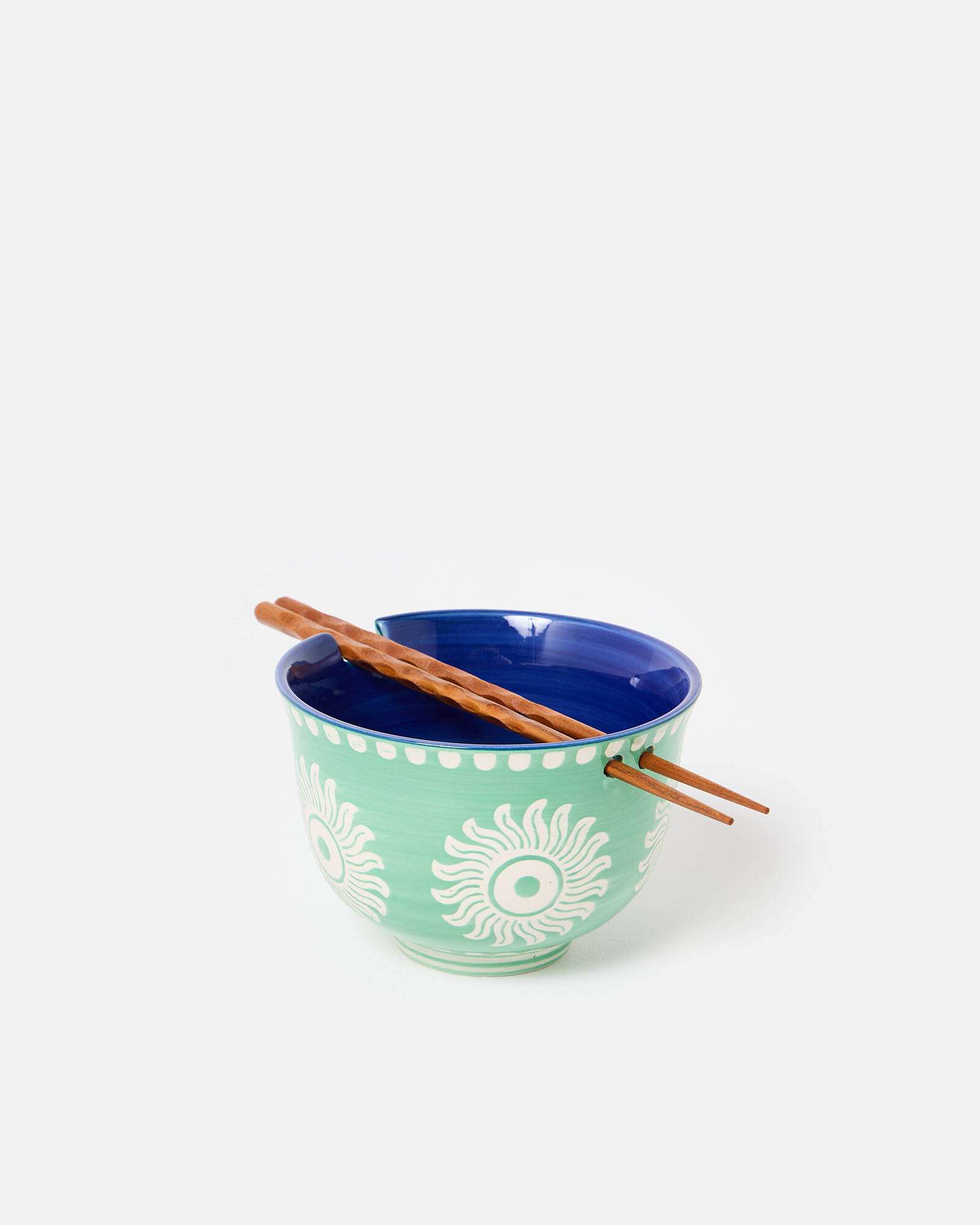 Green Soleil Ceramic Noodle Bowl & Chopsticks