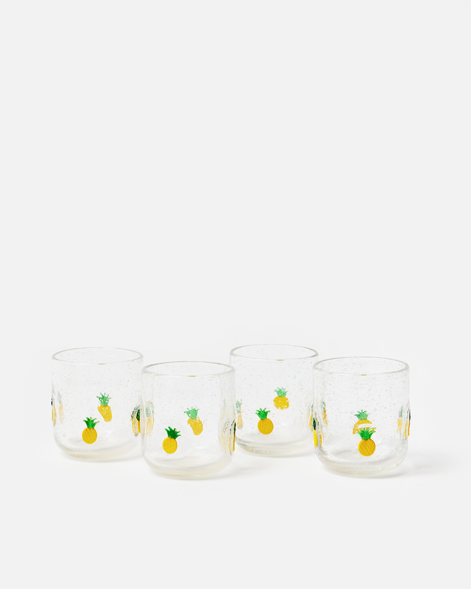 Pineapple Motif Clear Glass Tumblers Set of Four