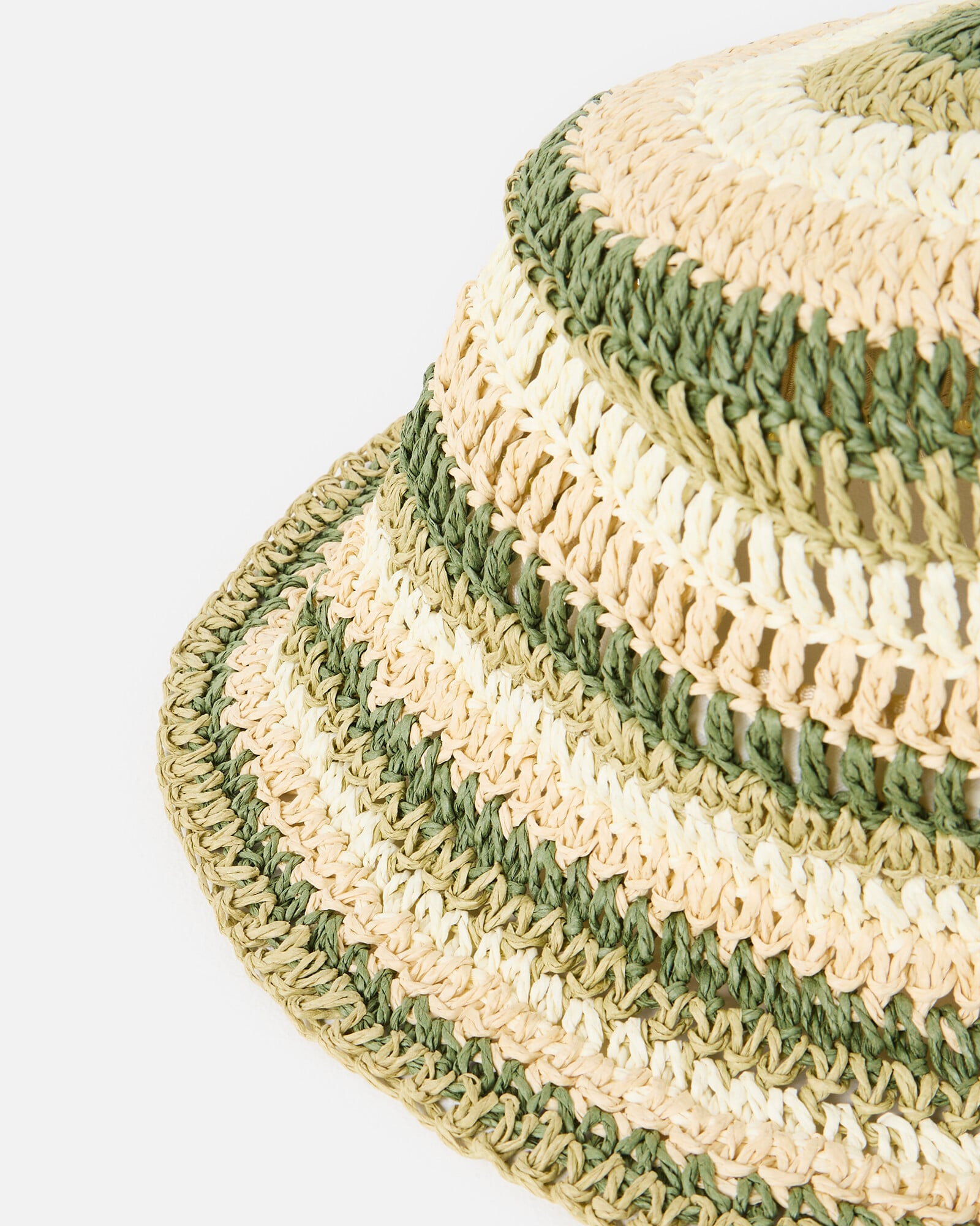 Striped Crochet Bucket Hat - Cream