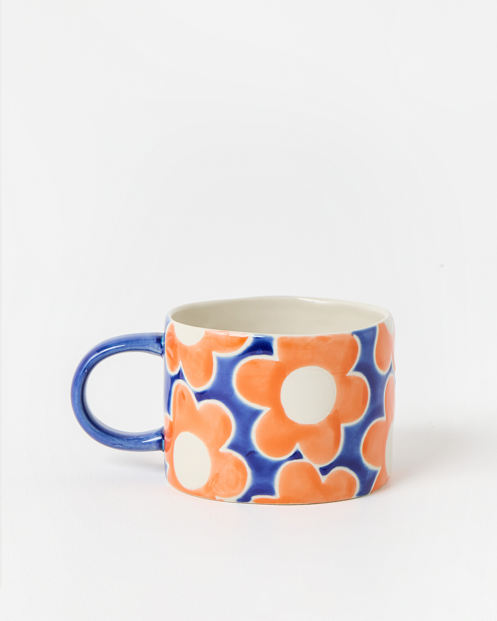 Blue & Orange Daisy Ceramic Mug