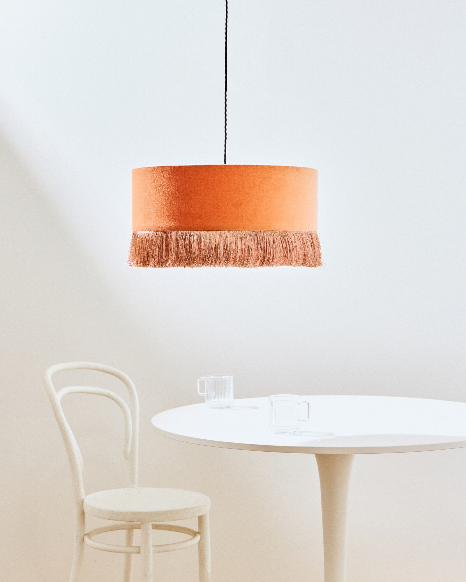 Ero Orange Velvet & Tassel Drum Pendant Lamp Shade