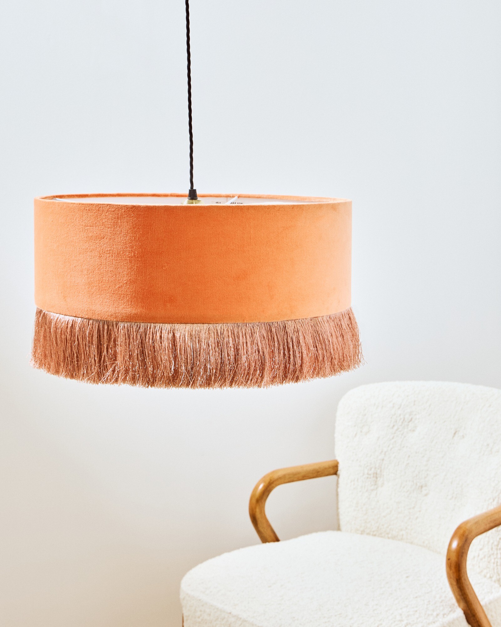 Ero Orange Velvet & Tassel Drum Pendant Lamp Shade | Oliver Bonas