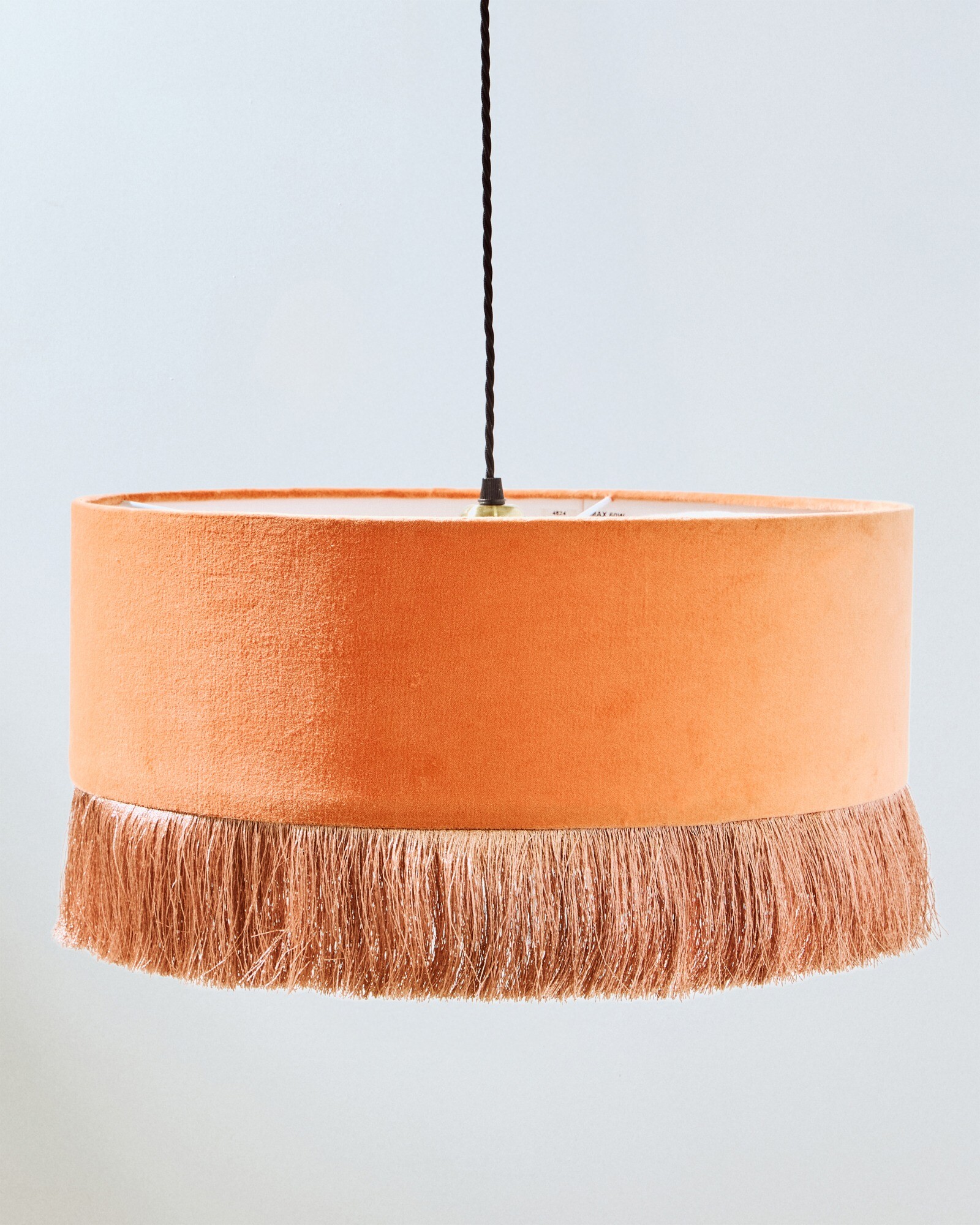 Ero Orange Velvet & Tassel Drum Pendant Lamp Shade | Oliver Bonas