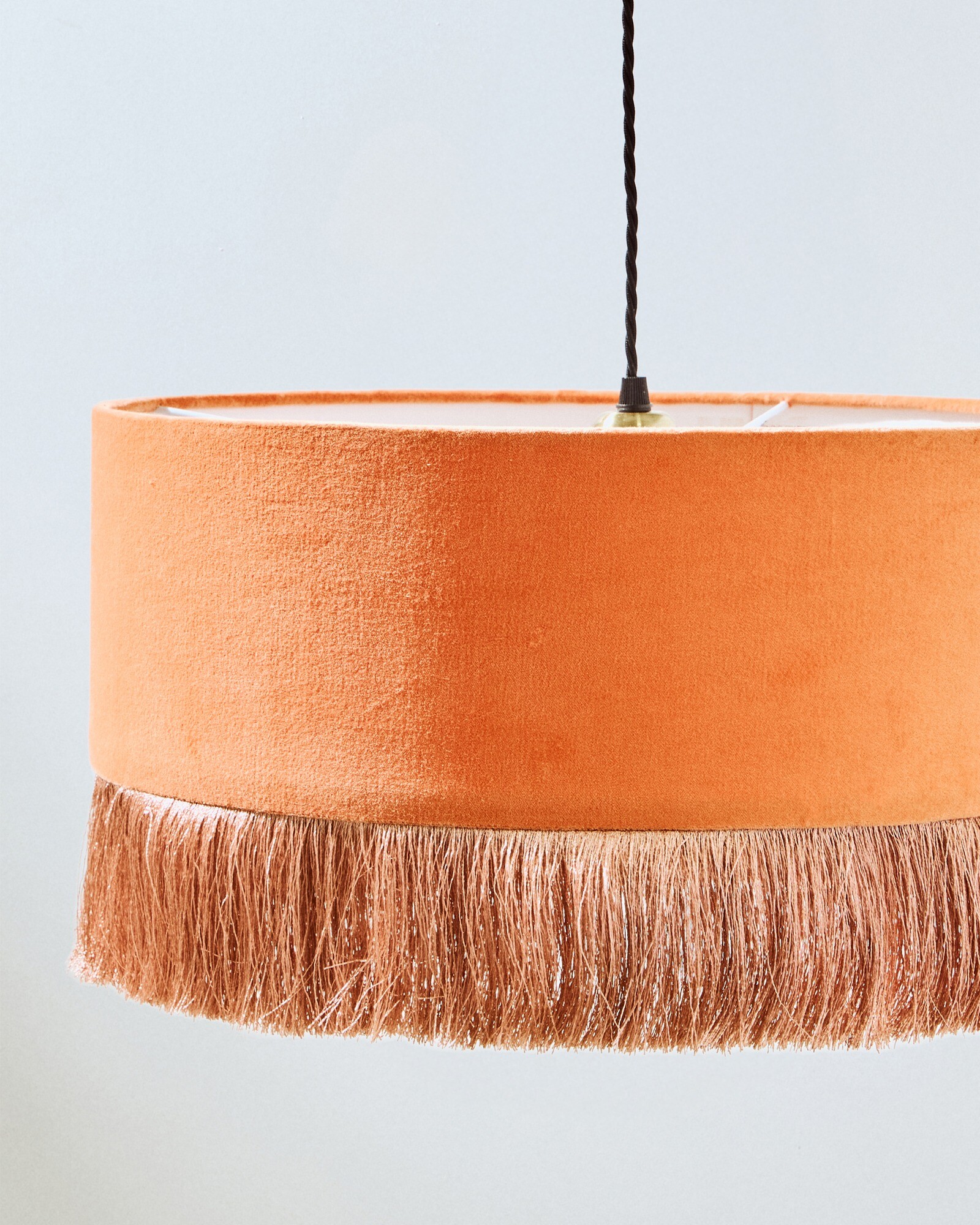 Ero Orange Velvet & Tassel Drum Pendant Lamp Shade | Oliver Bonas