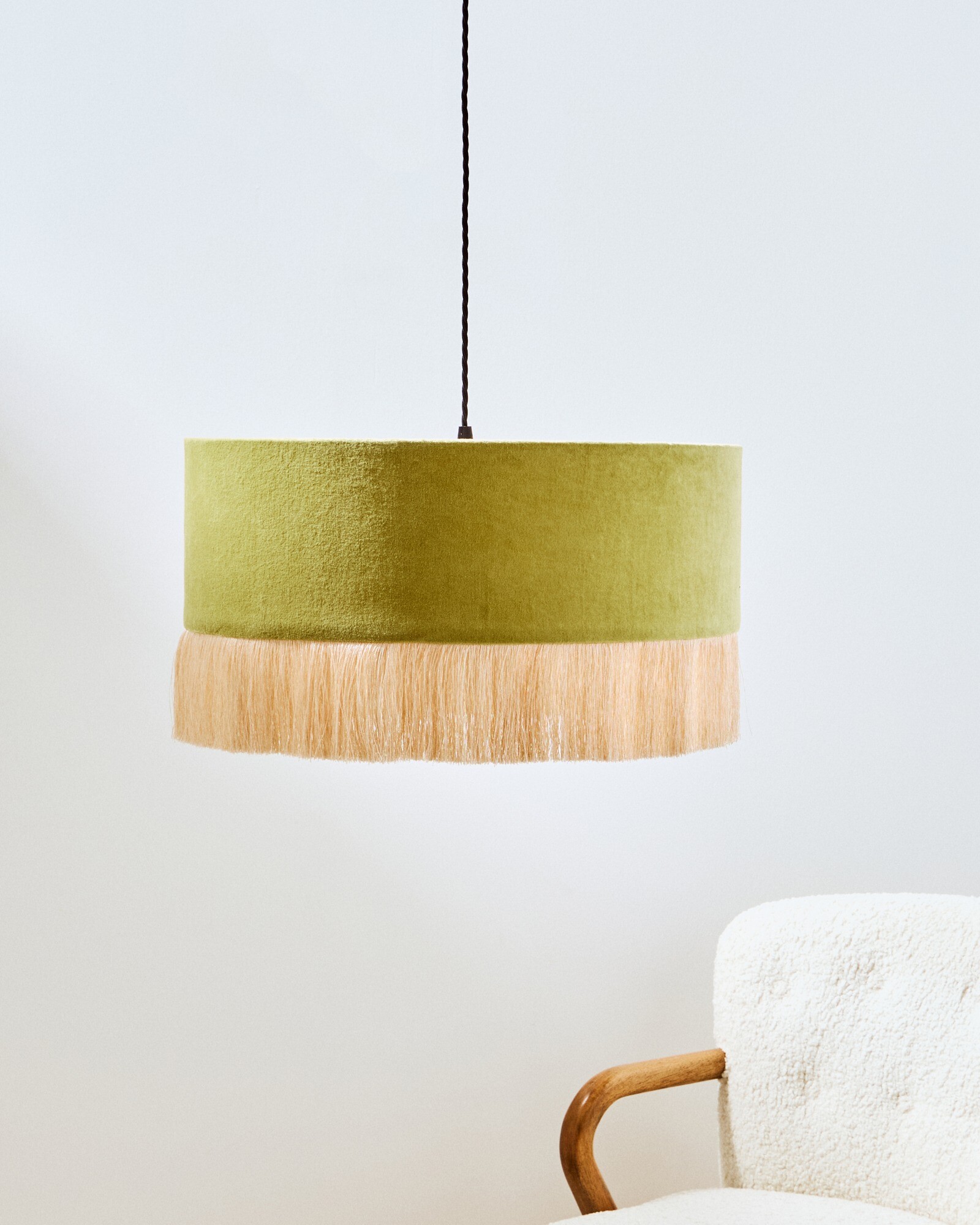 Ero Green Velvet & Tassel Drum Pendant Lamp Shade | Oliver Bonas