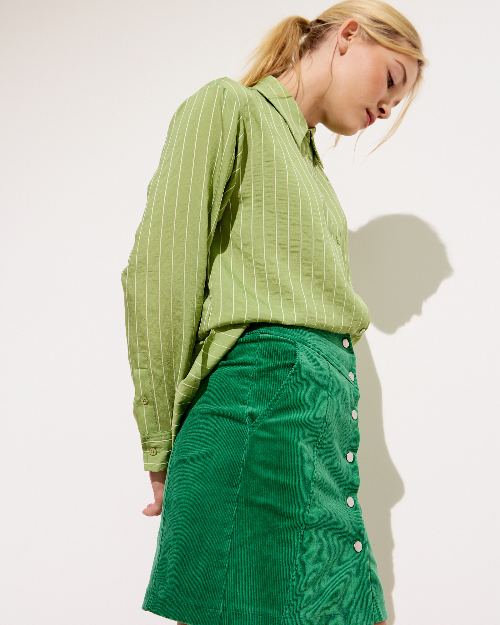 Plus Size - Stretch Corduroy Mini Skirt
