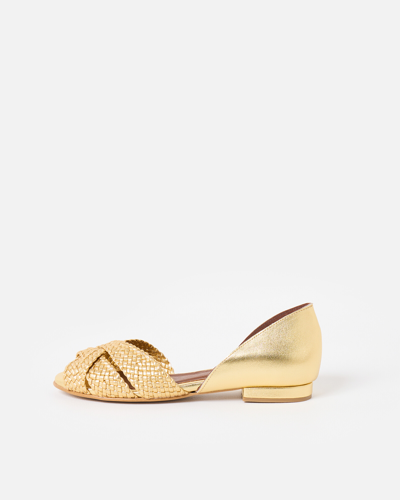 Anonymous Copenhagen Sanni 20 Gold Braided Leather Sandals