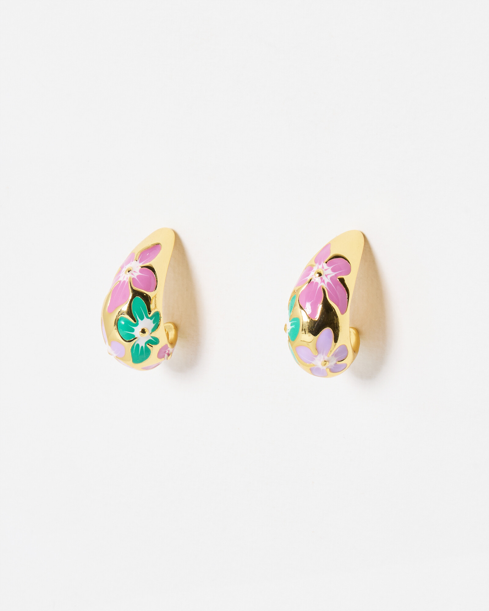 Rae Gold Tone Enamel Flowers Statement Earrings