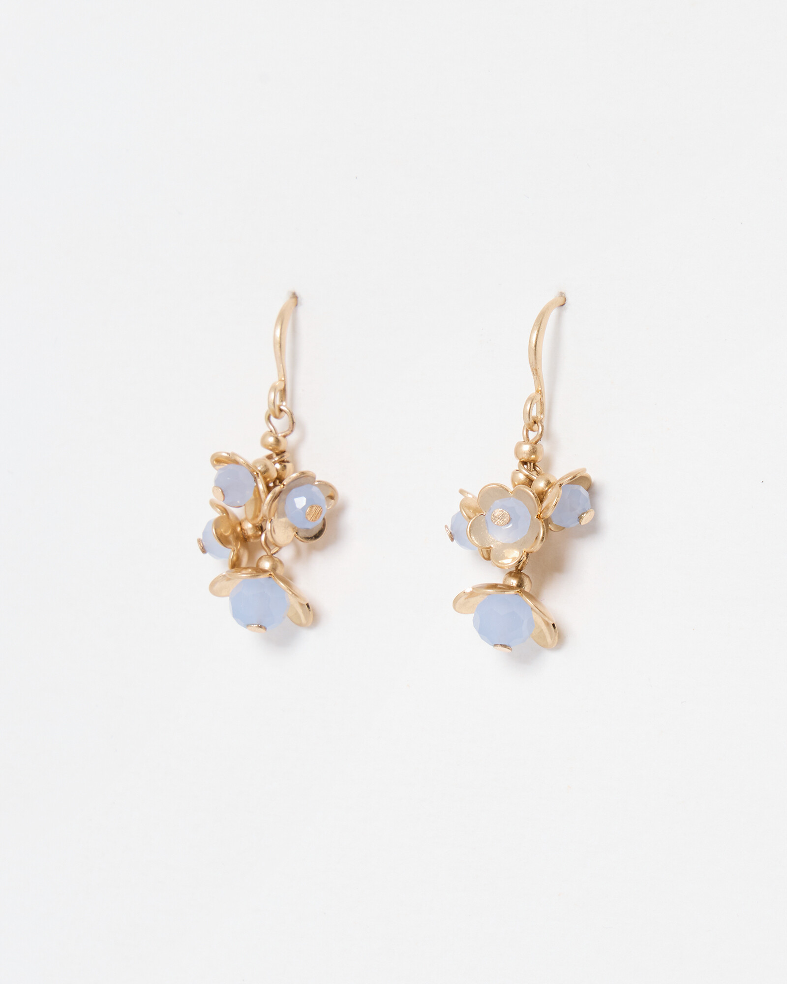 Odelia Brass Flower & Blue Bead Drop Earrings