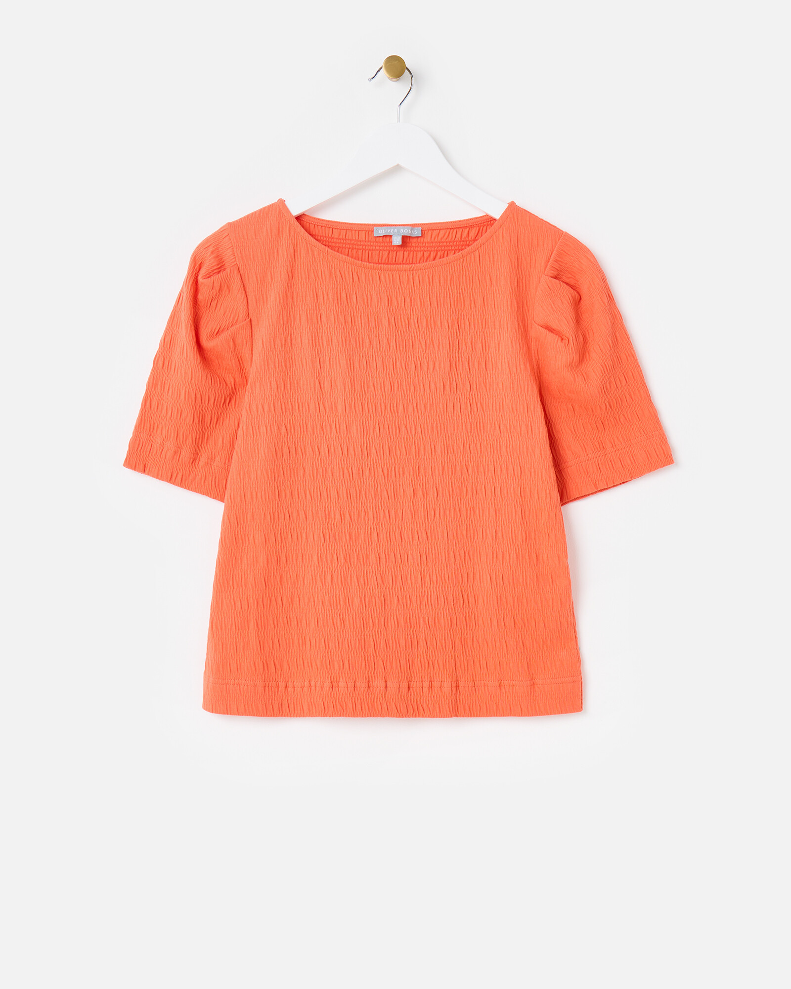 Orange Pleated Textured Short Sleeve Top Oliver Bonas