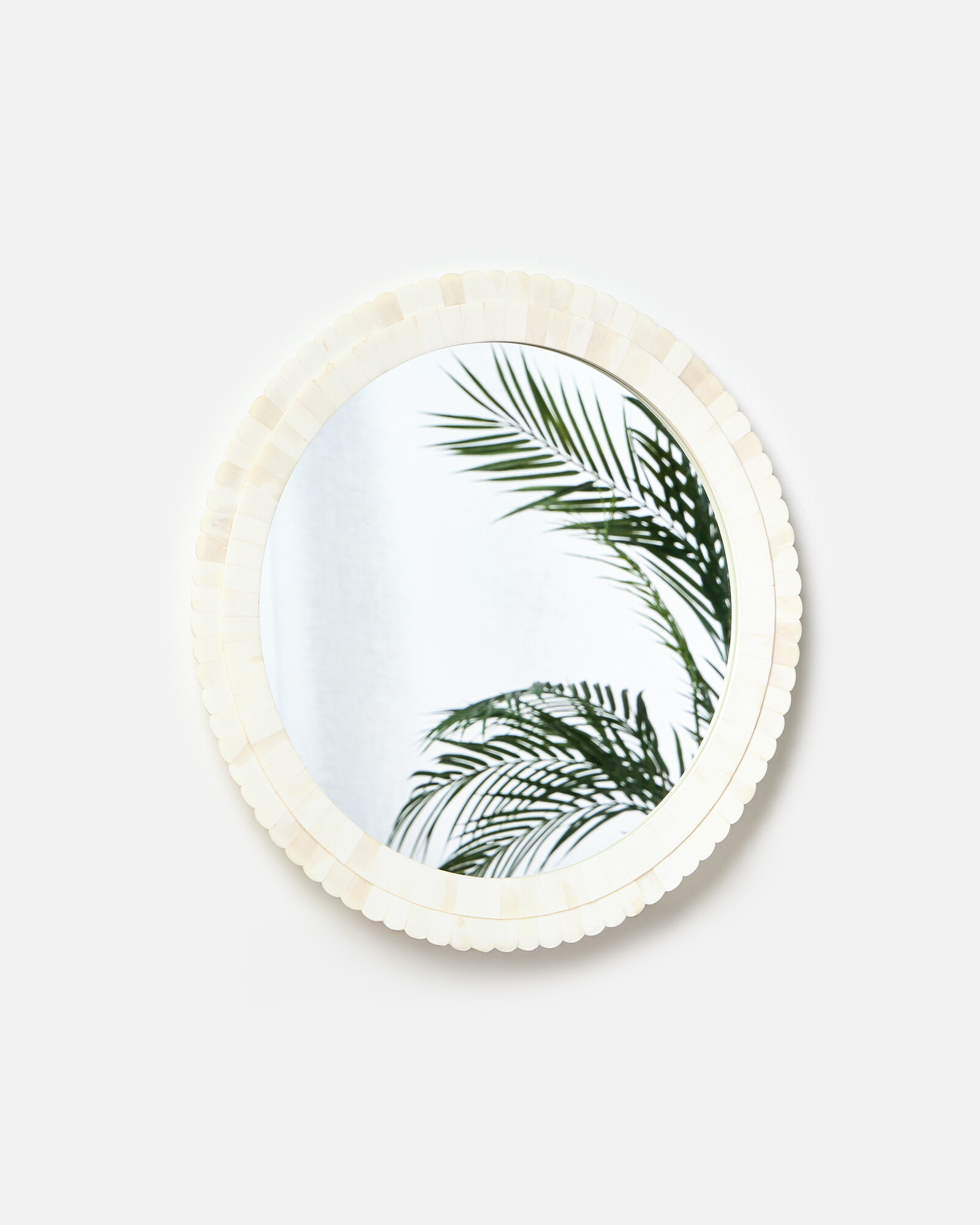 Amina Round Scalloped Bone Wall Mirror