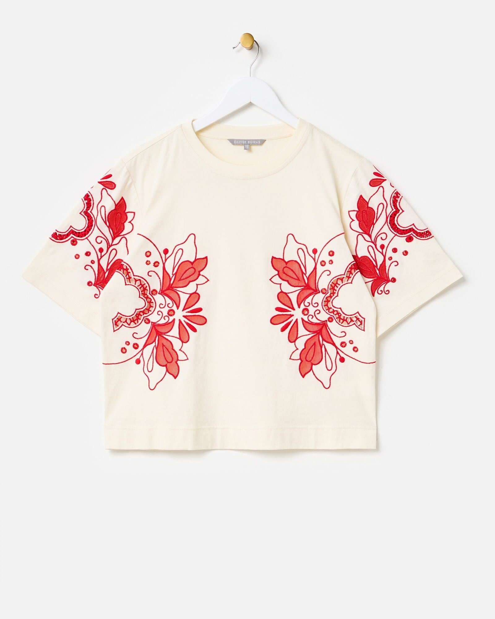 Unisex Cream Cotton T-Shirt with Croco Embroidery main image 1
