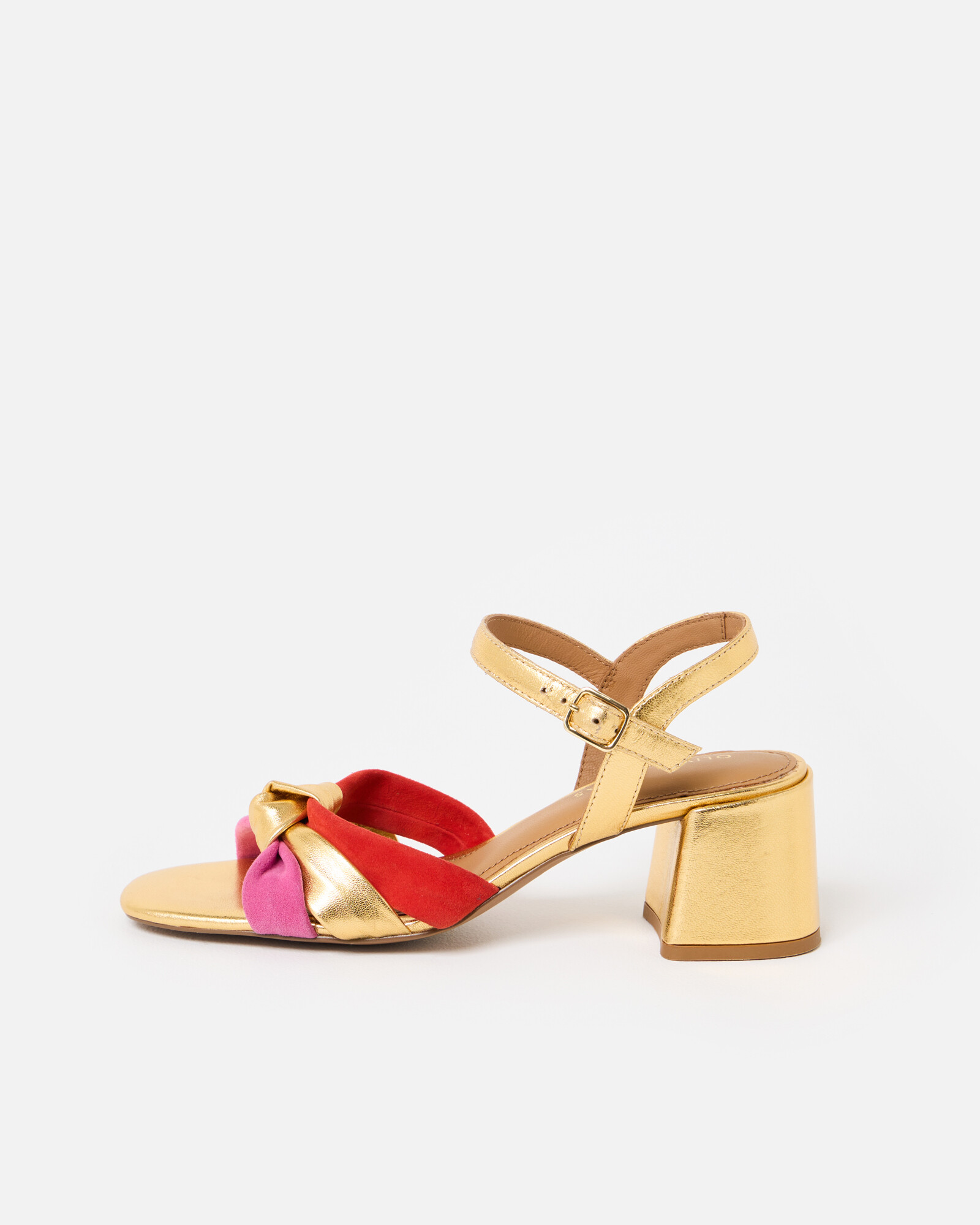 Gold Metallic & Multicolour Knot Heeled Sandals