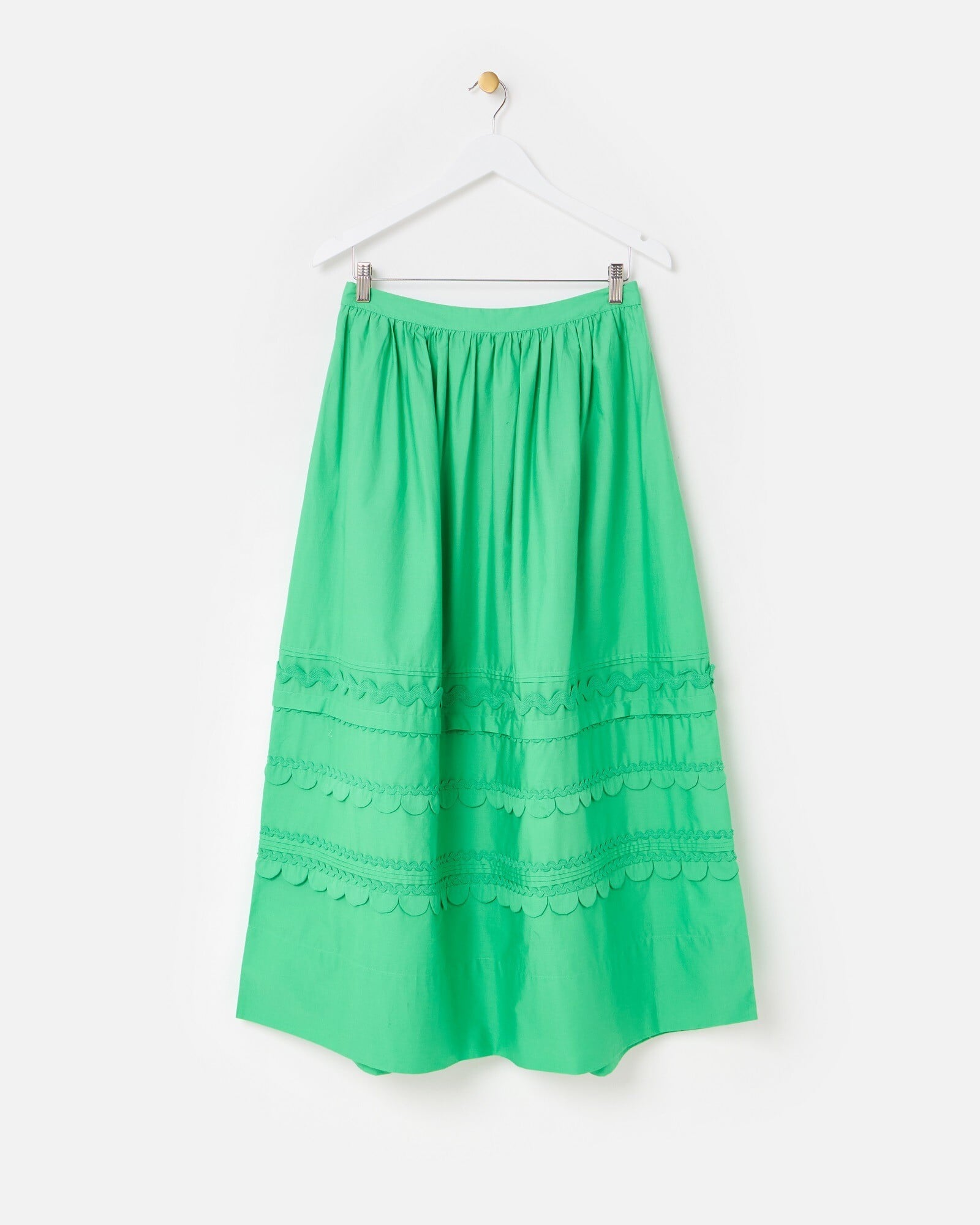 Green Scalloped Poplin Midi Skirt | Oliver Bonas