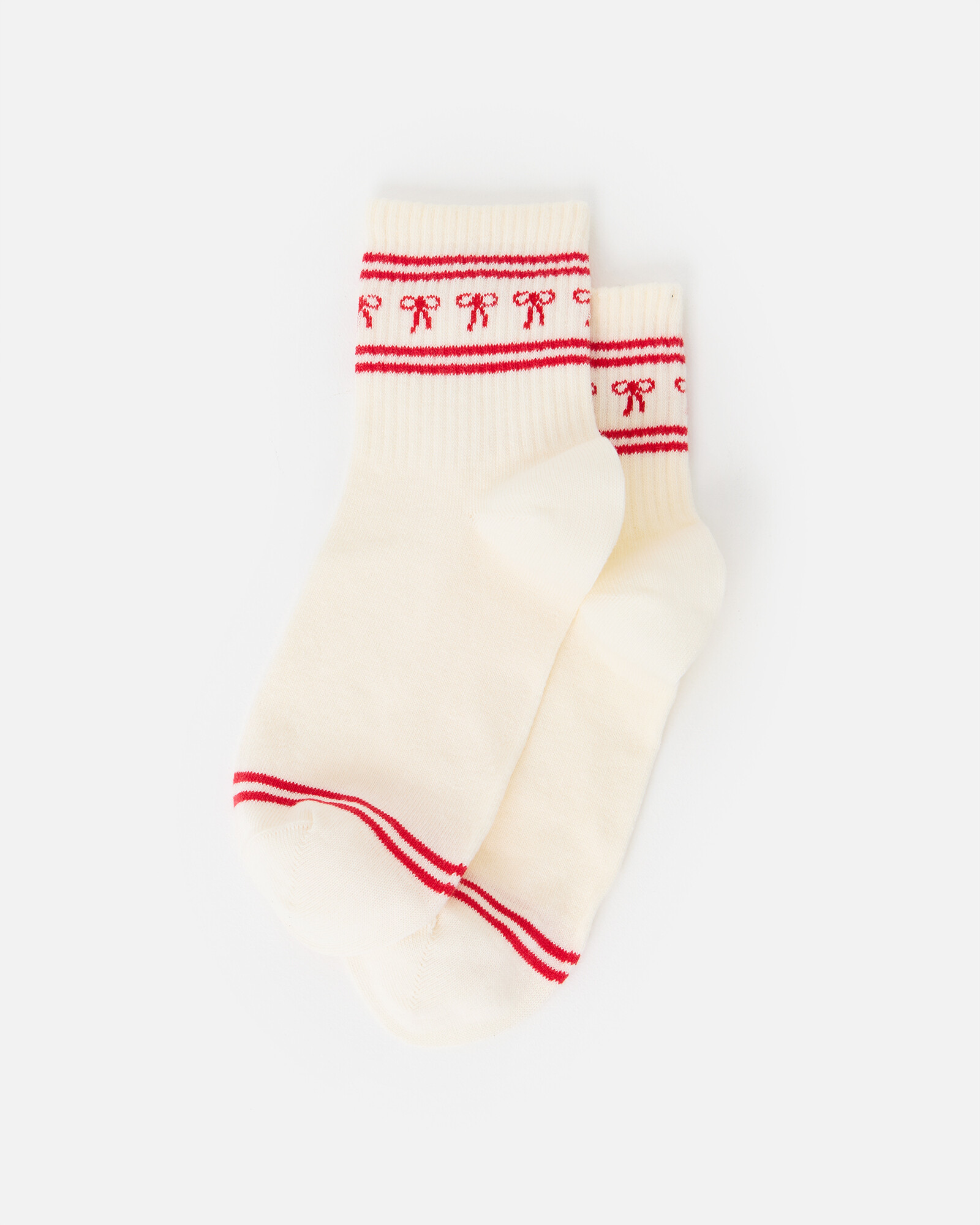 Cream & Red Bow Sporty Ankle Socks