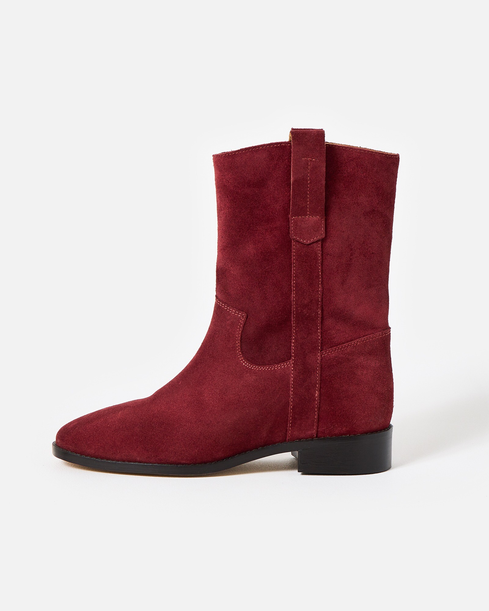 Berry Red Suede Pull On Boots