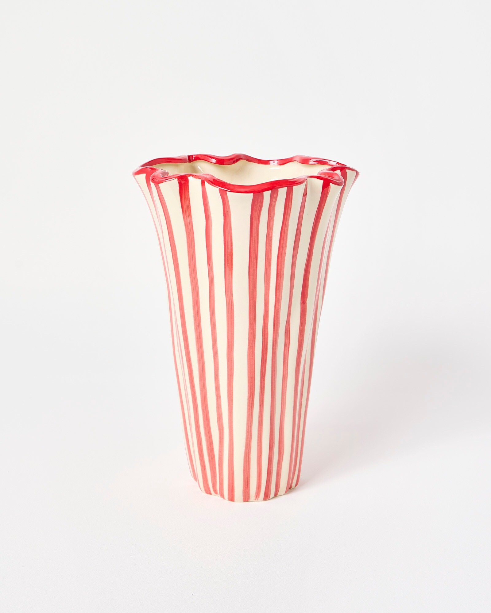 Red Stripe Tall Fluted Vase