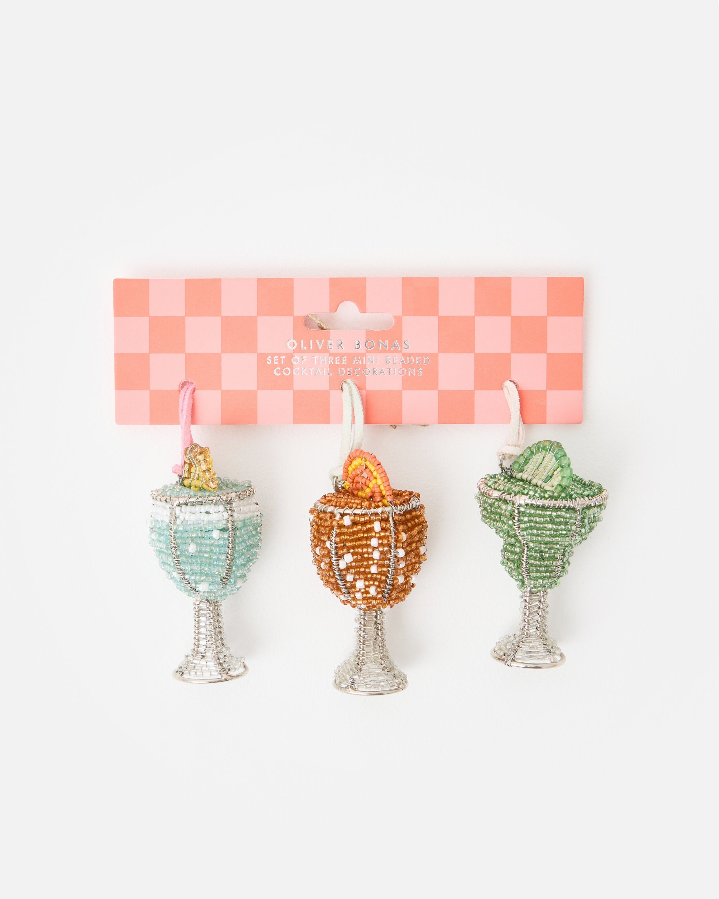 Beaded Mini Cocktails Christmas Tree Decorations Set of Three | Oliver ...