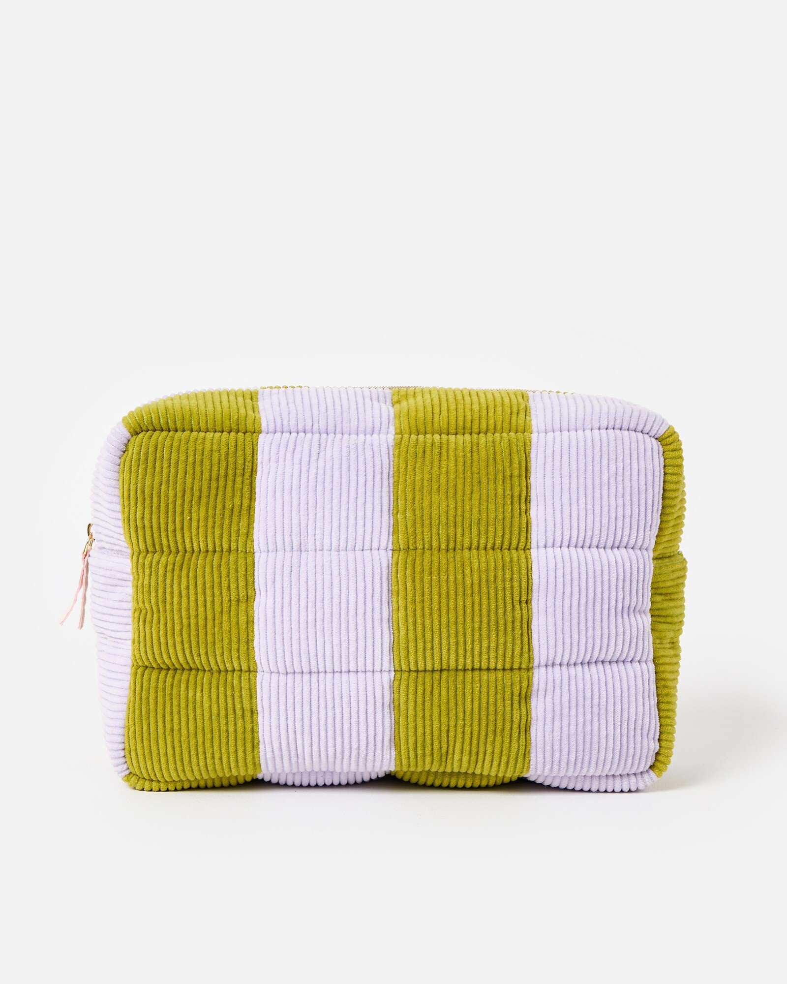 Striped Purple & Green Corduroy Quilted Large Wash Bag | Oliver Bonas