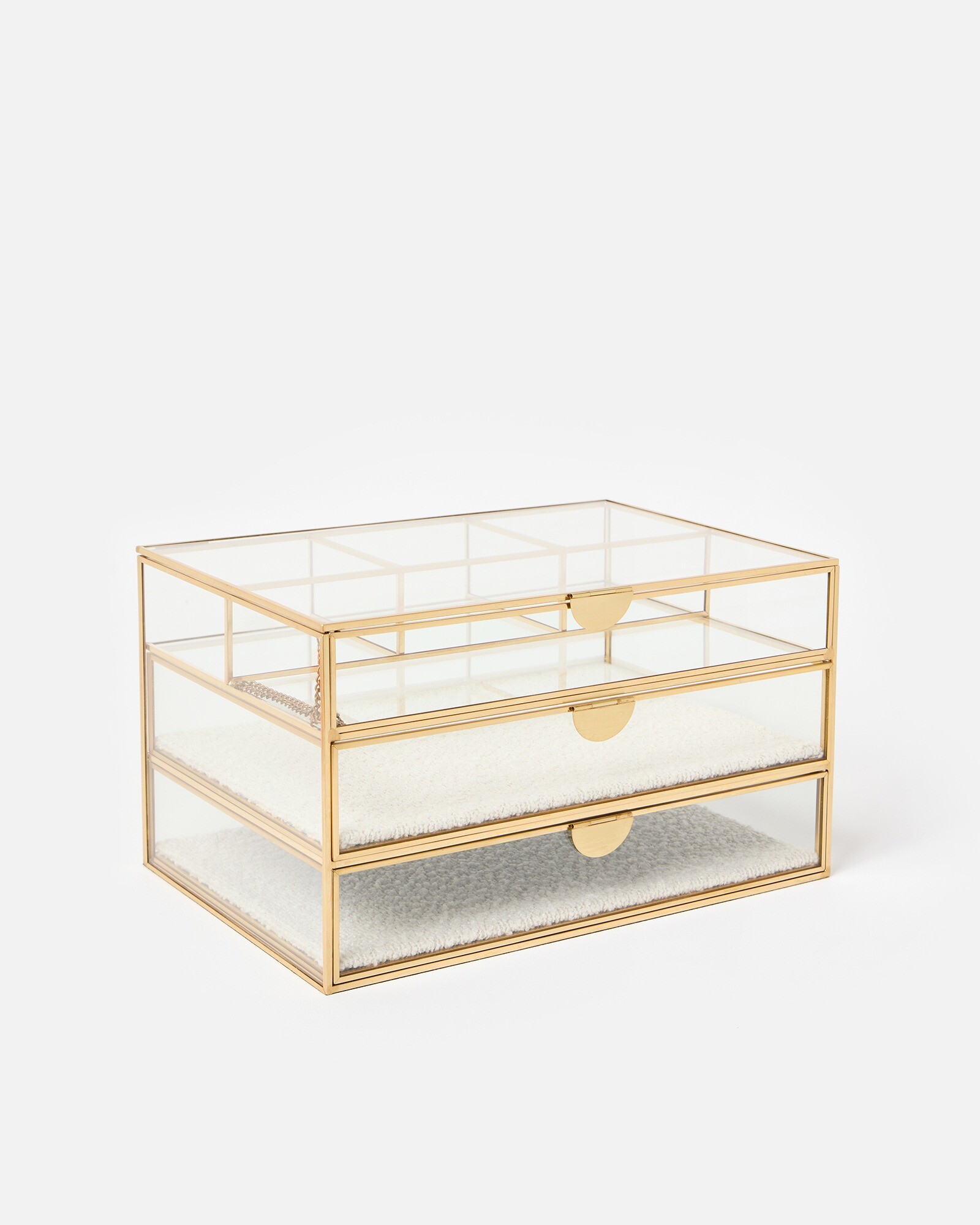 Gold & Glass Boucle Tiered Large Jewellery Box