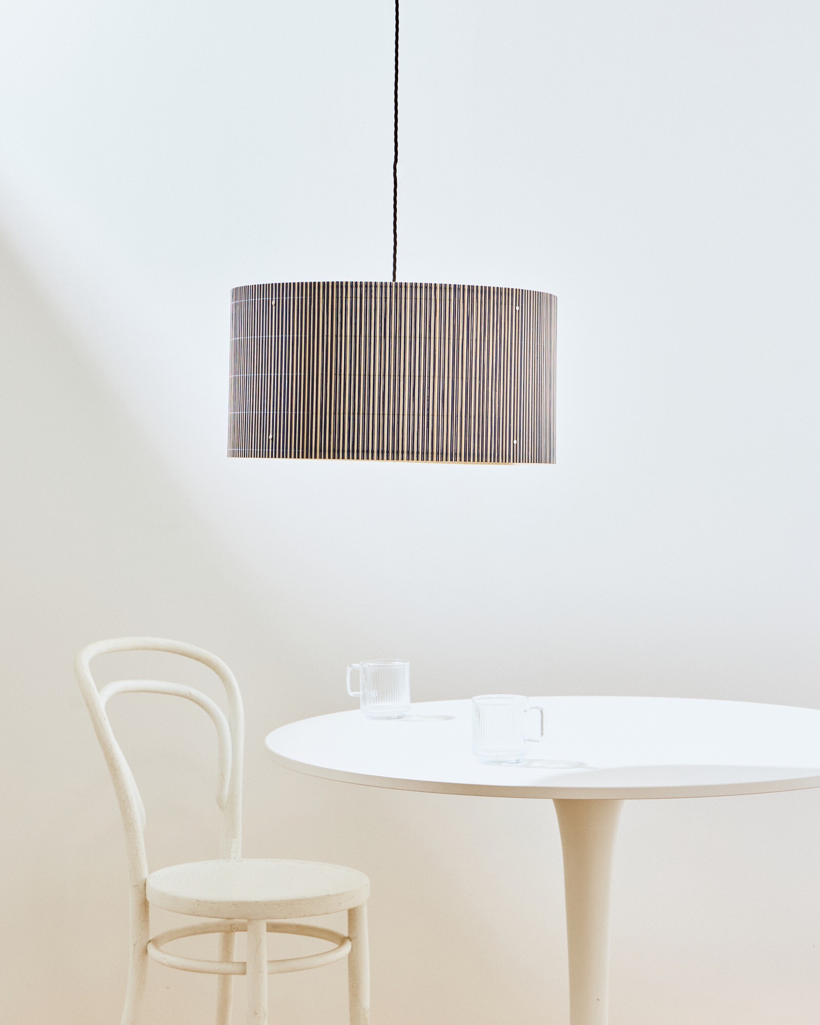 Ena Wide Navy Pinstripe Bamboo Pendant Lamp Shade
