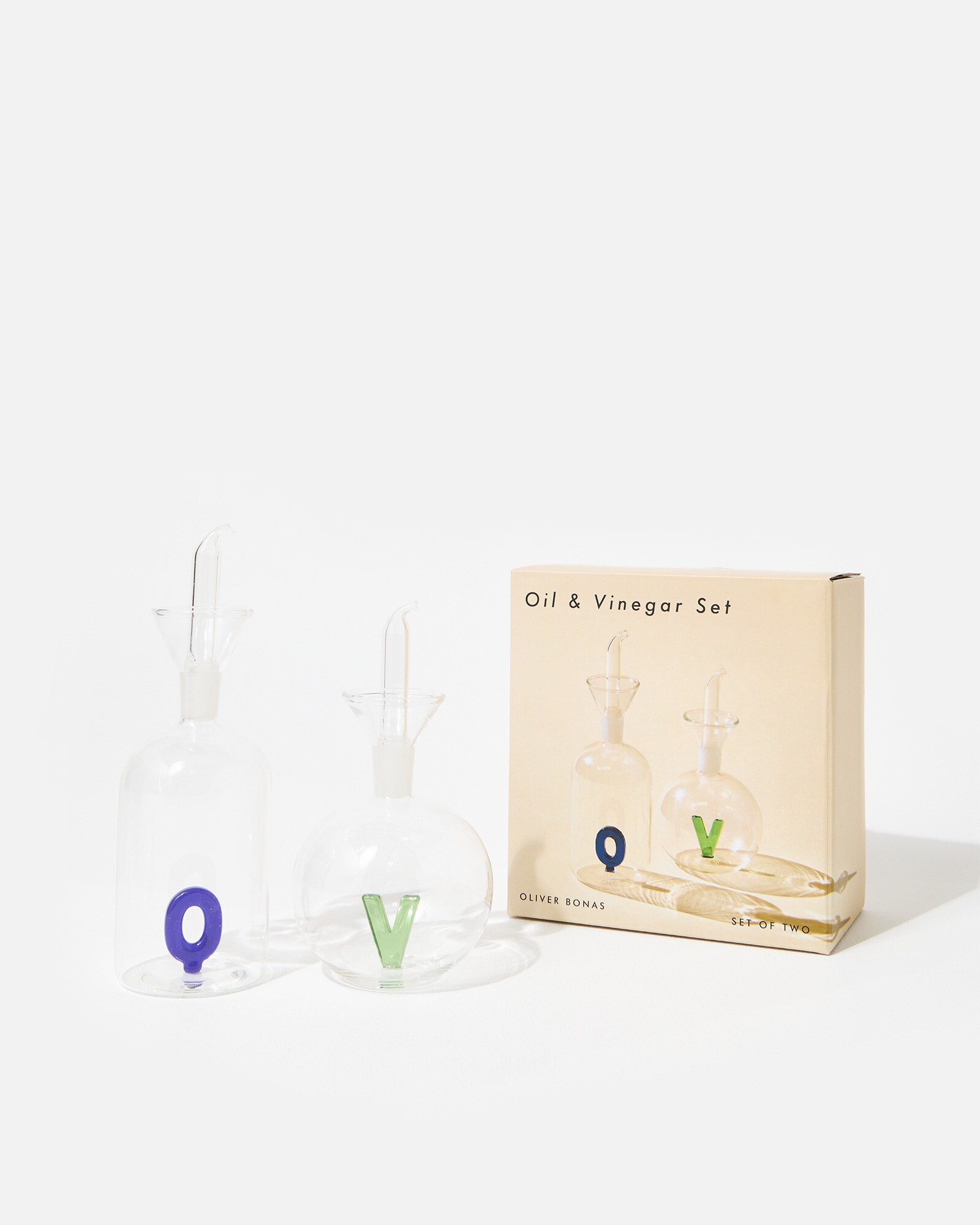 O & V Clear Glass Oil & Vinegar Bottle Duo