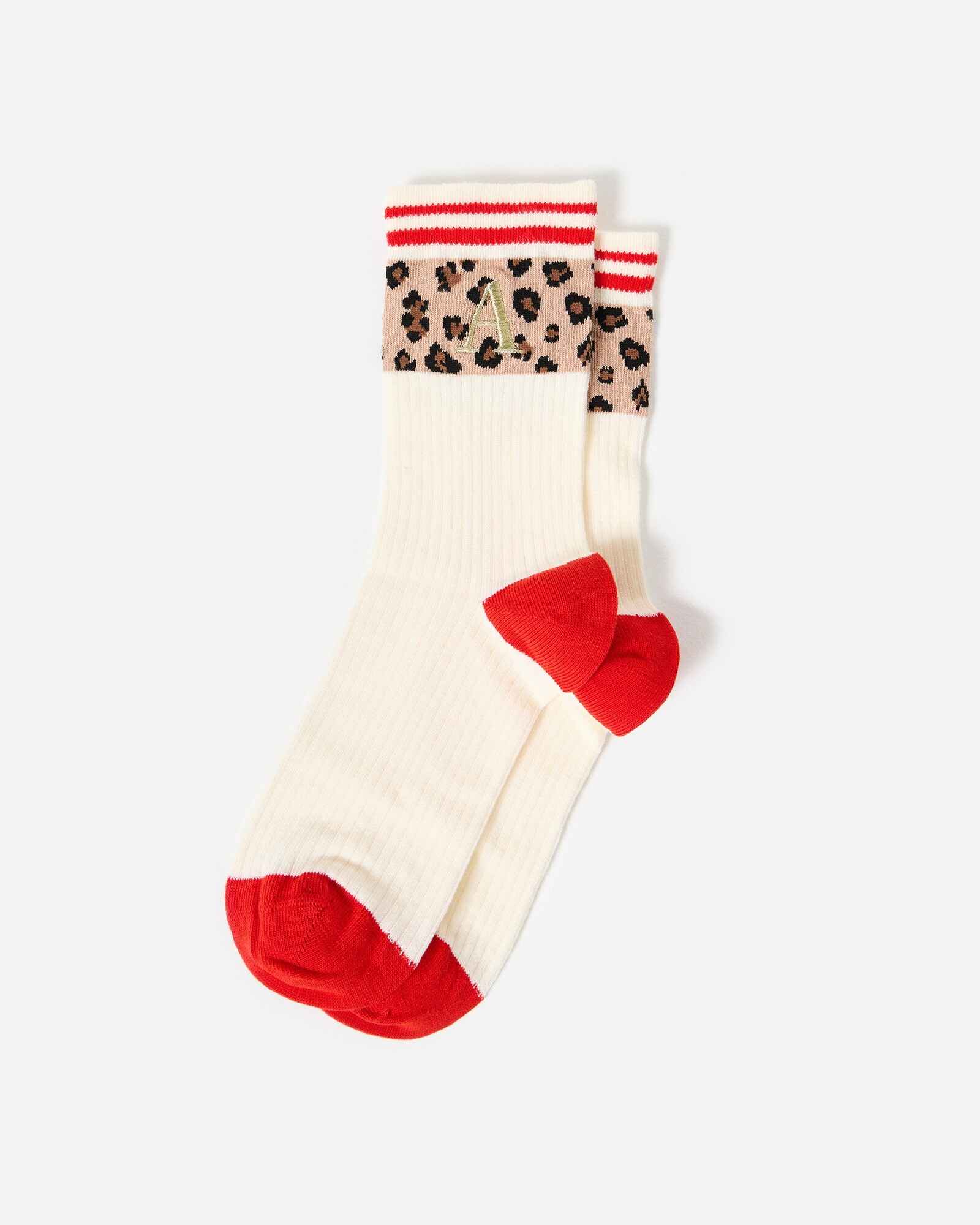 Cream Leopard Print Alphabet Sporty Initial Socks
