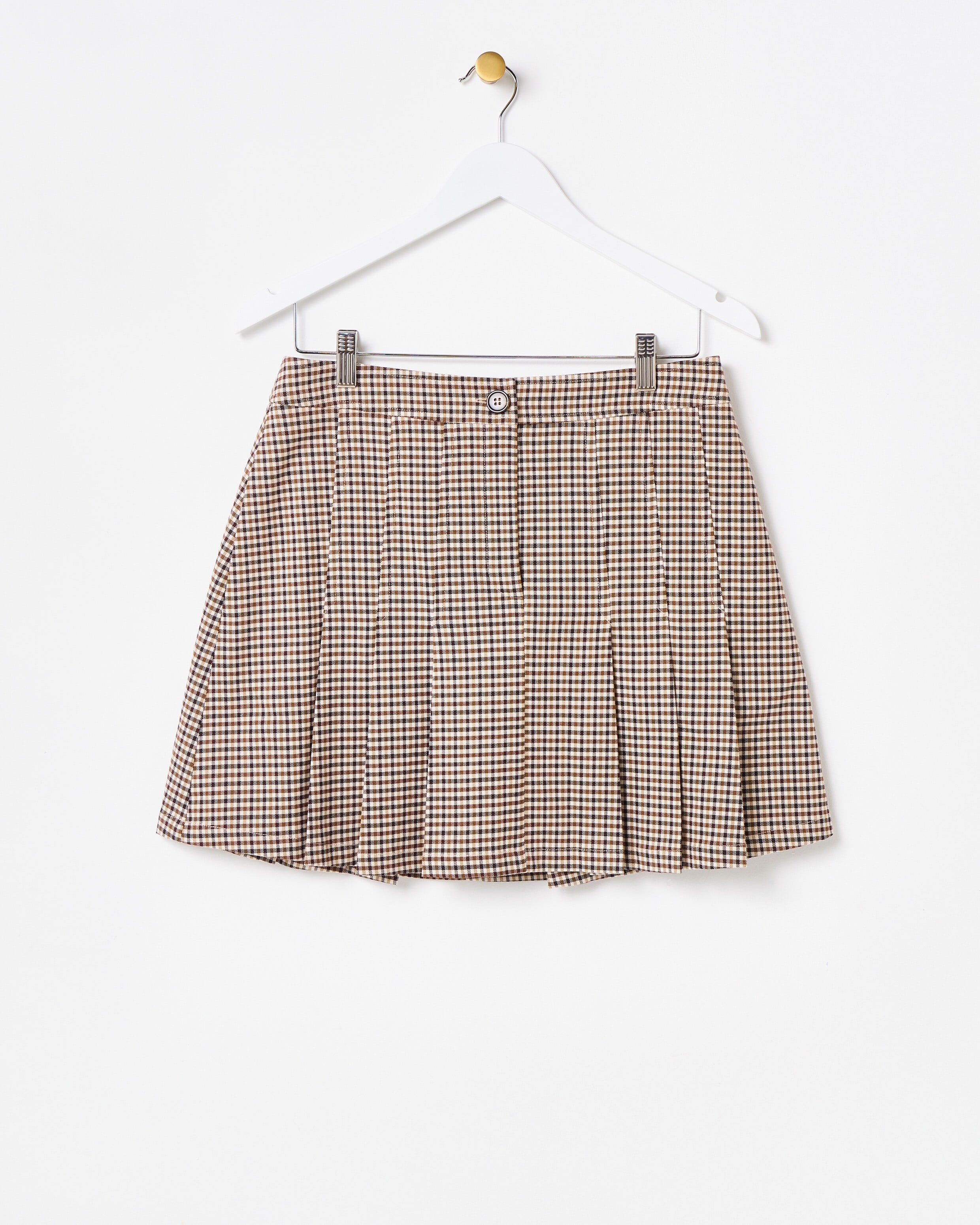 Brown Checked Pleated Mini Skirt | Oliver Bonas