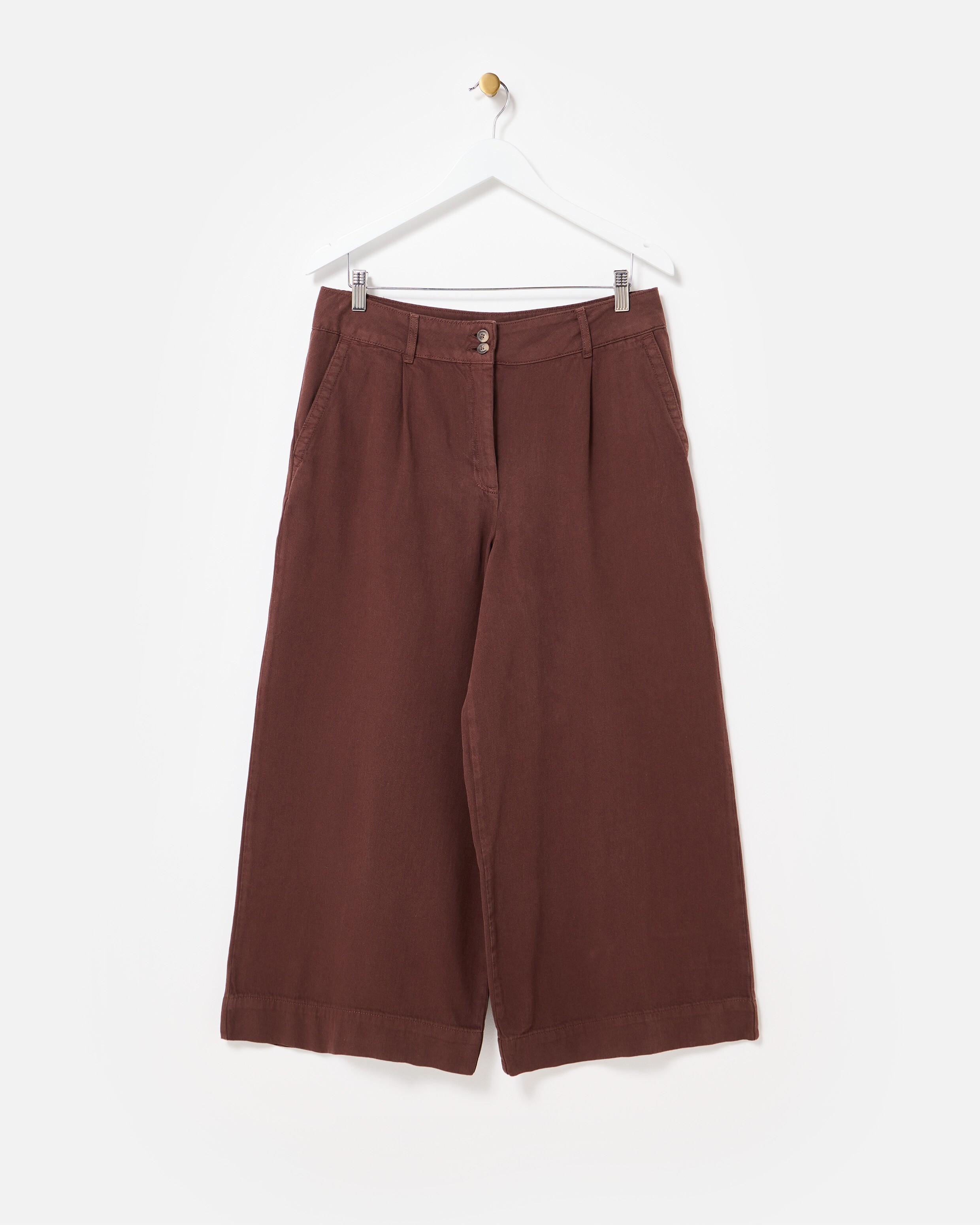Chocolate Brown Cotton Cropped Wide Leg Trousers | Oliver Bonas