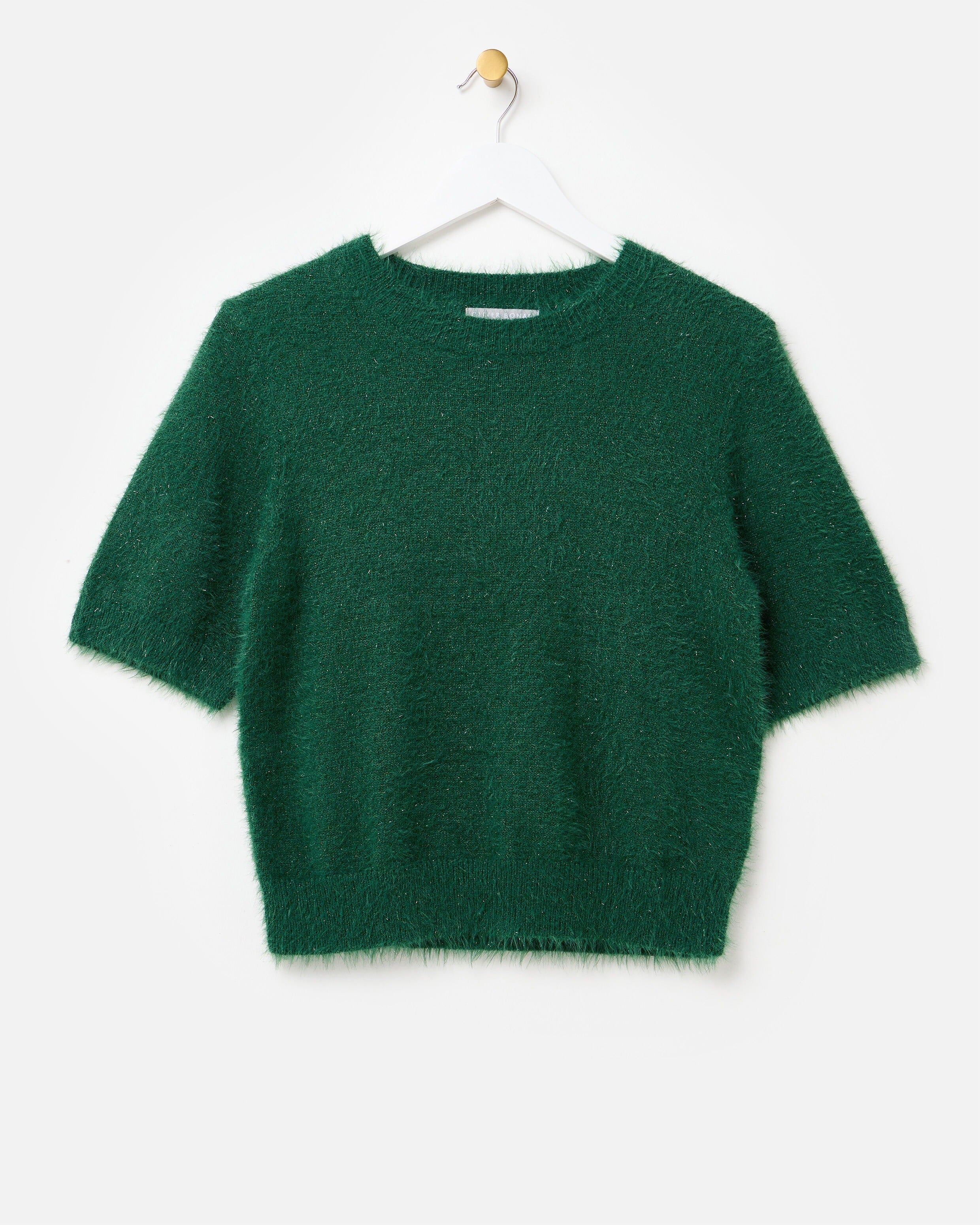 Dark Green Sparkle Eyelash Knitted T-Shirt | Oliver Bonas