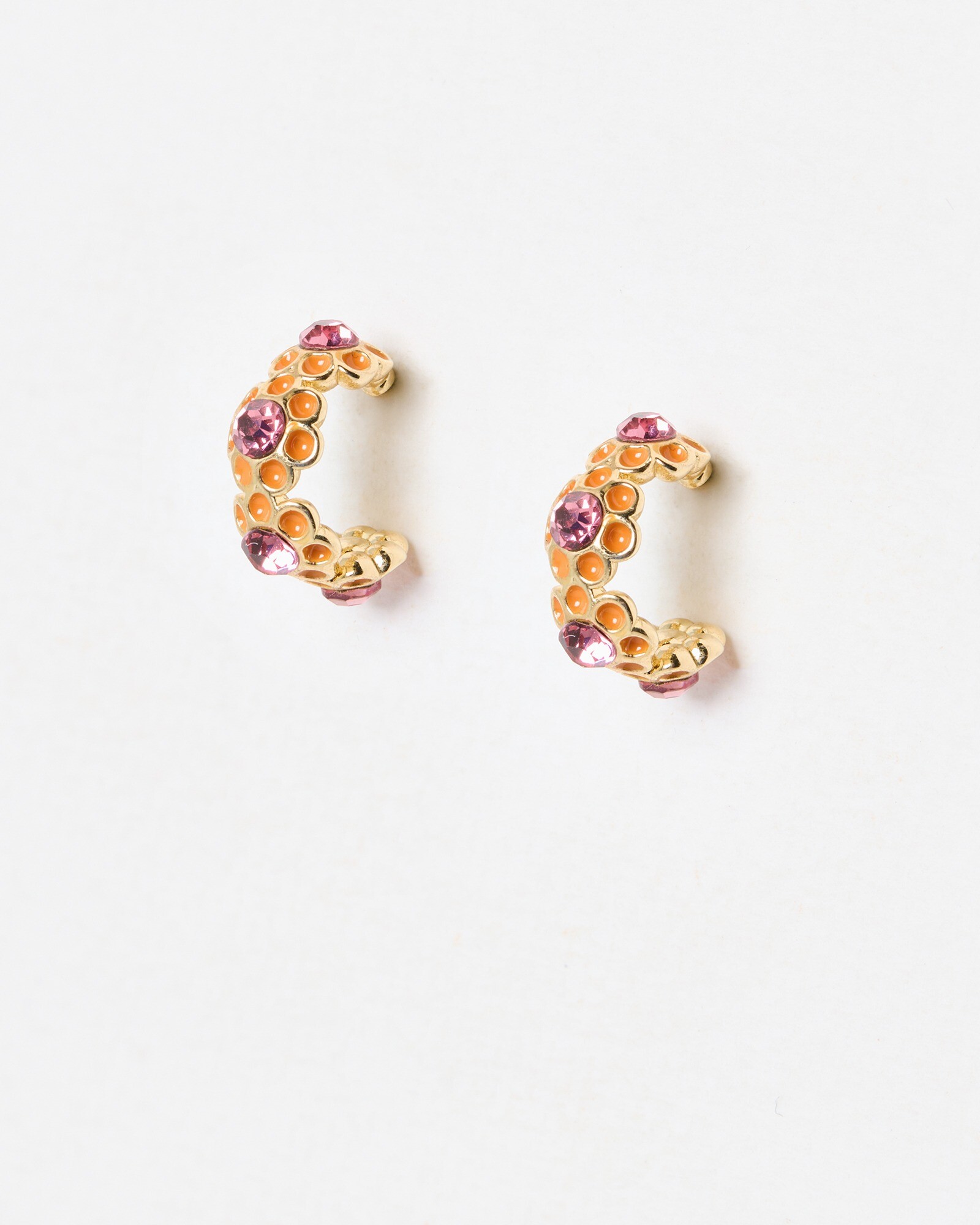 Arwen Pink Stone & Enamel Flowers Small Hoop Earrings