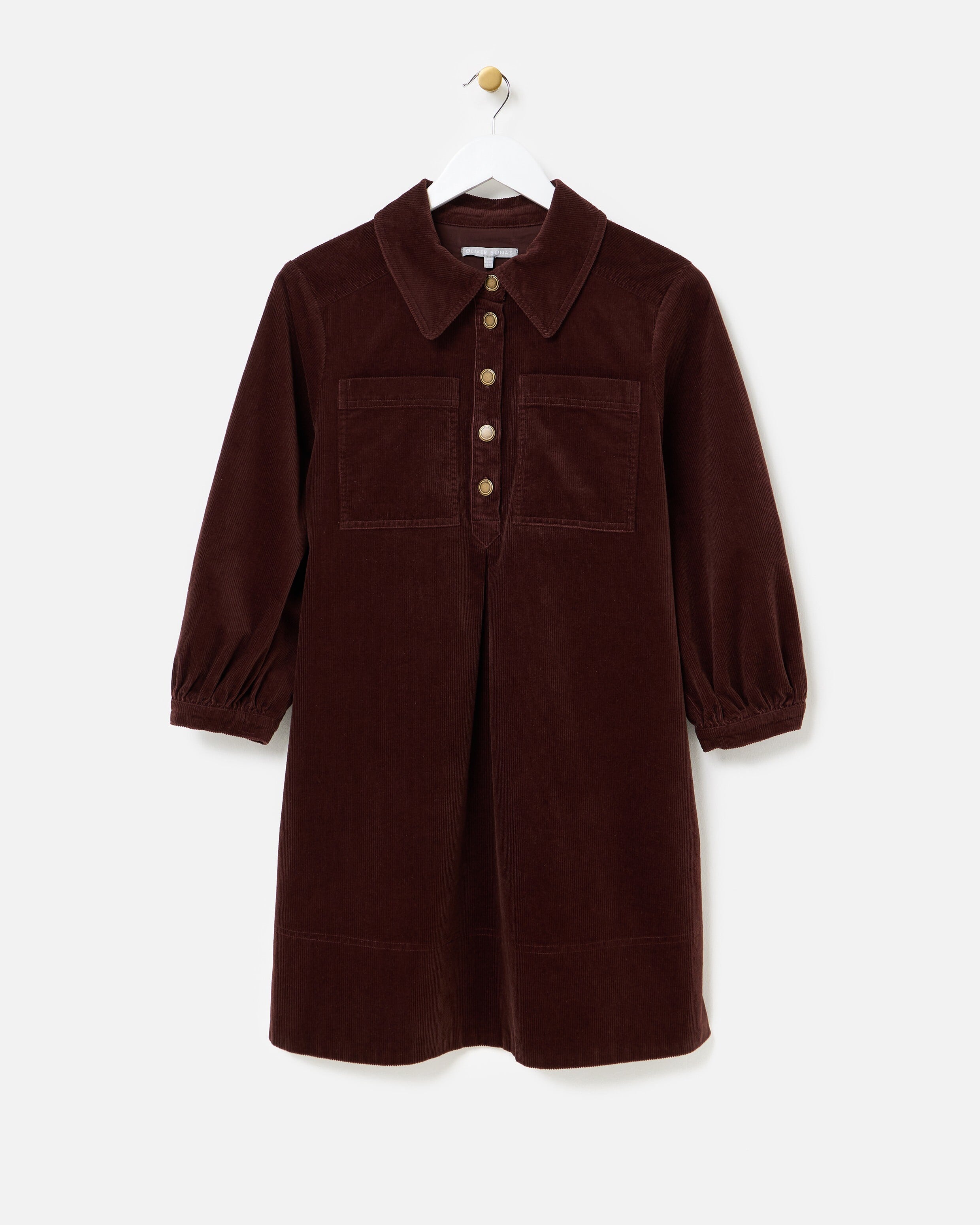 Chocolate Brown Corduroy Collared Mini Shirt Dress | Oliver Bonas