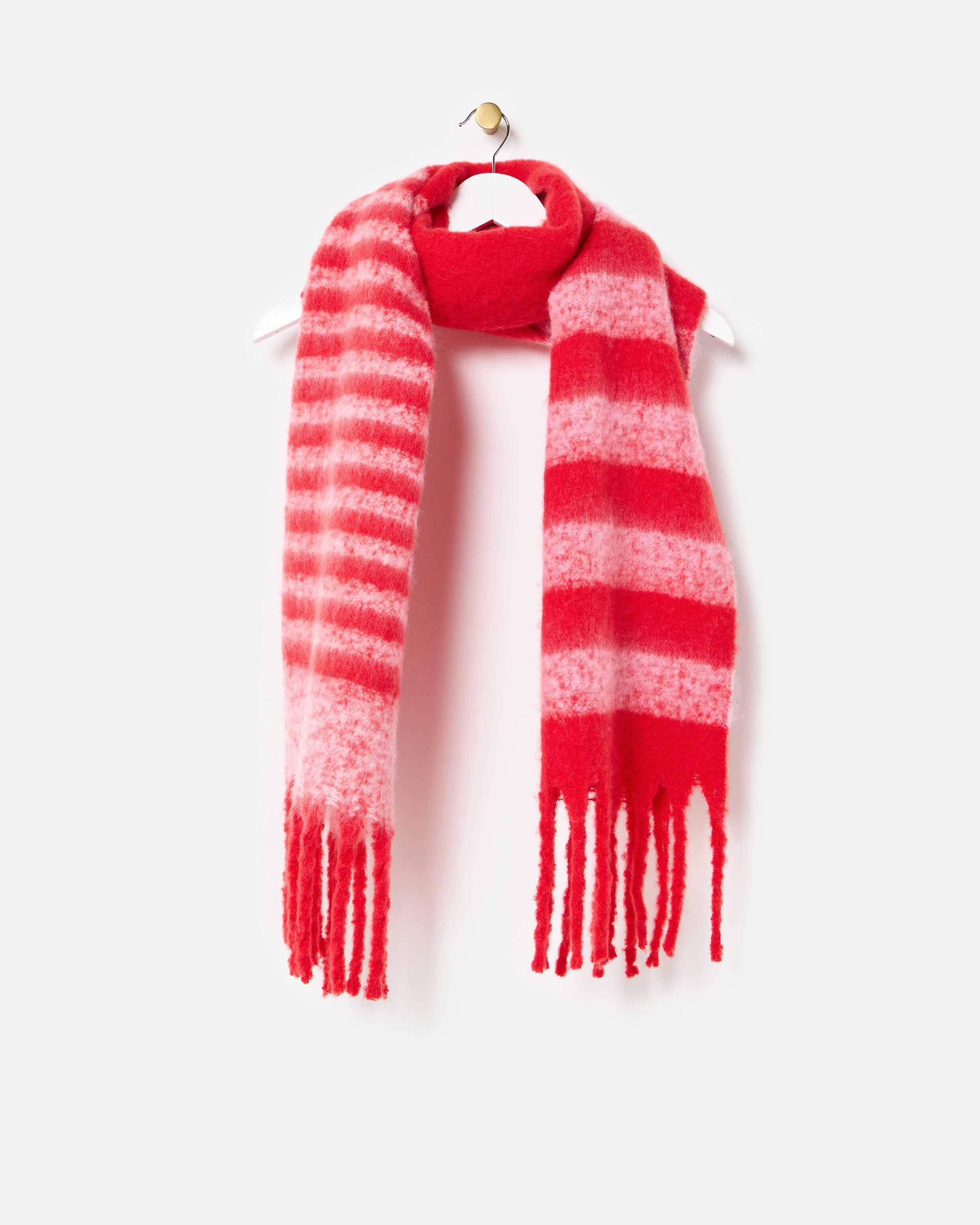 Red & Pink Striped Heavyweight Tassel Scarf | Oliver Bonas