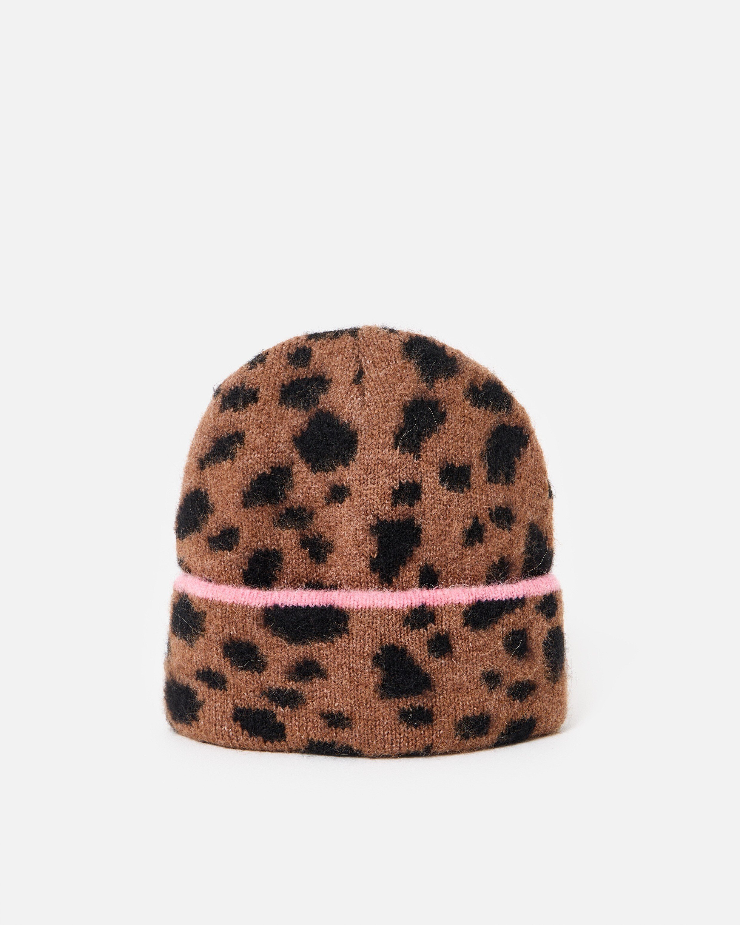 Brown & Black Spotty Animal Print Knitted Beanie Hat | Oliver Bonas