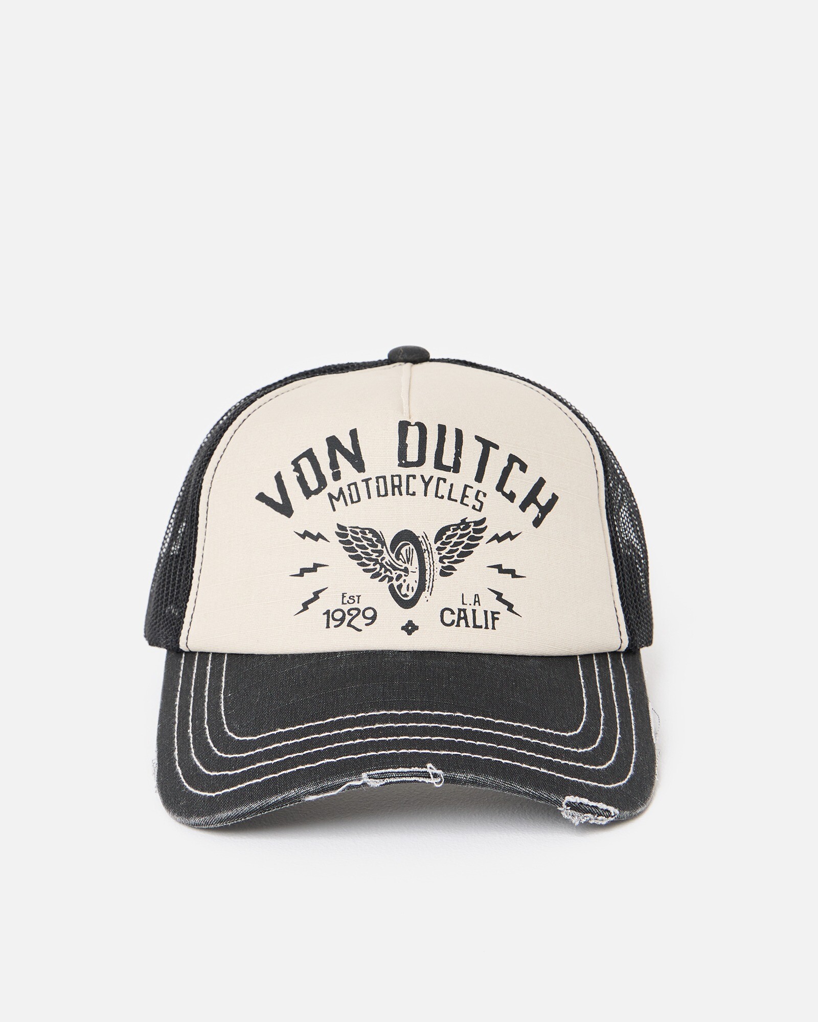 Von Dutch Black Cream Motorcycle Cap Hat Oliver Bonas