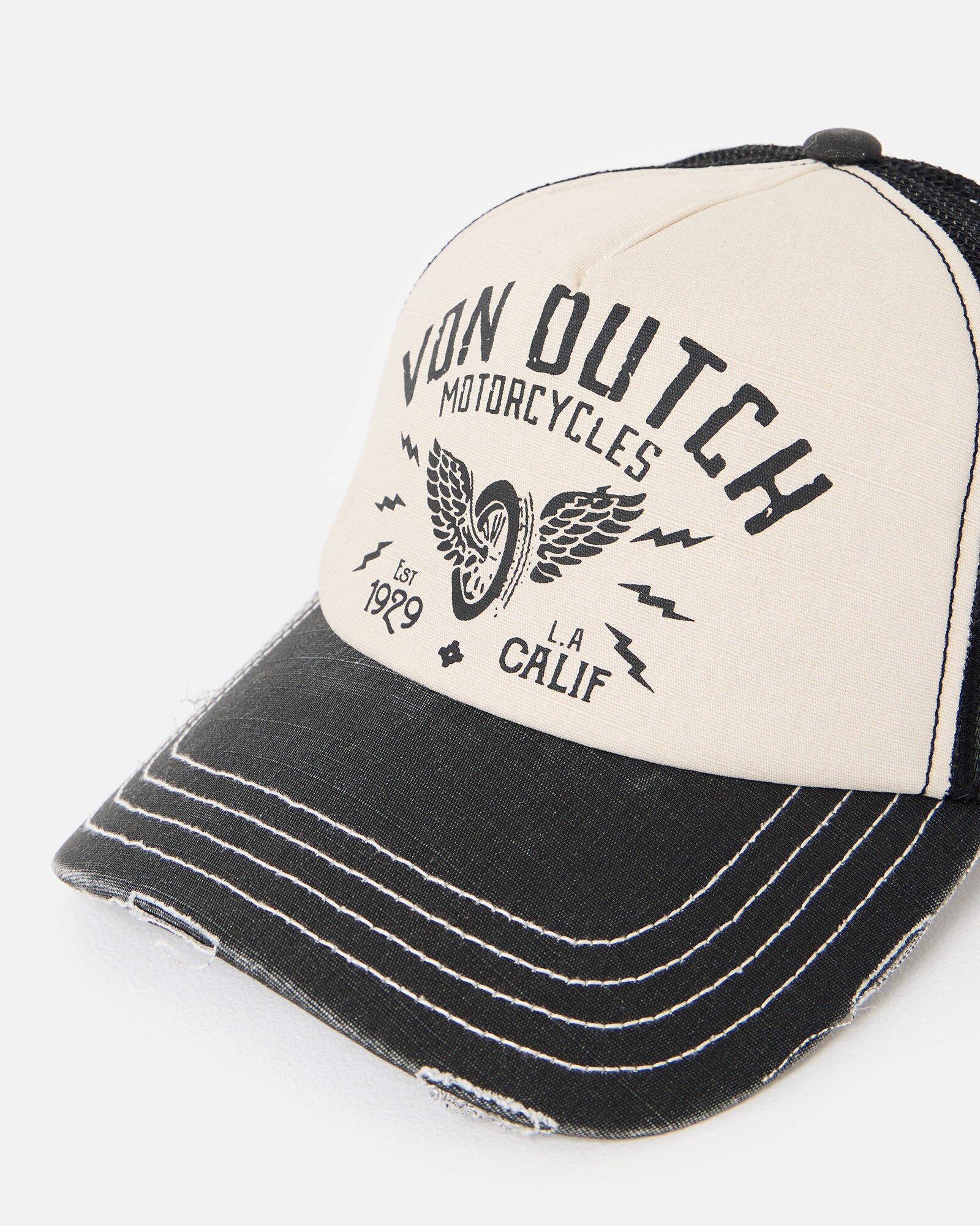Von Dutch Black Cream Motorcycle Cap Hat Oliver Bonas