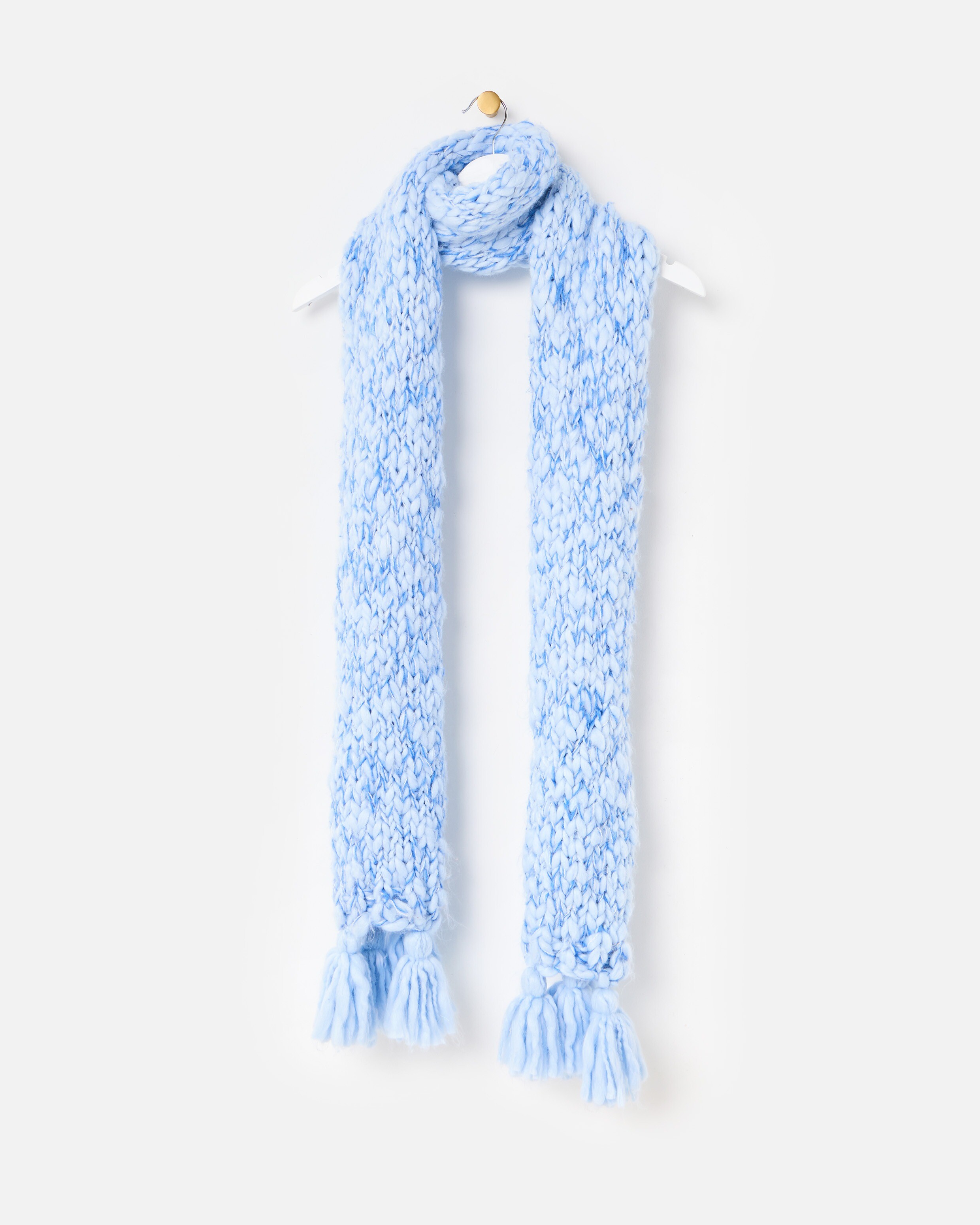 Light Blue Chunky Knitted Tassel Scarf | Oliver Bonas