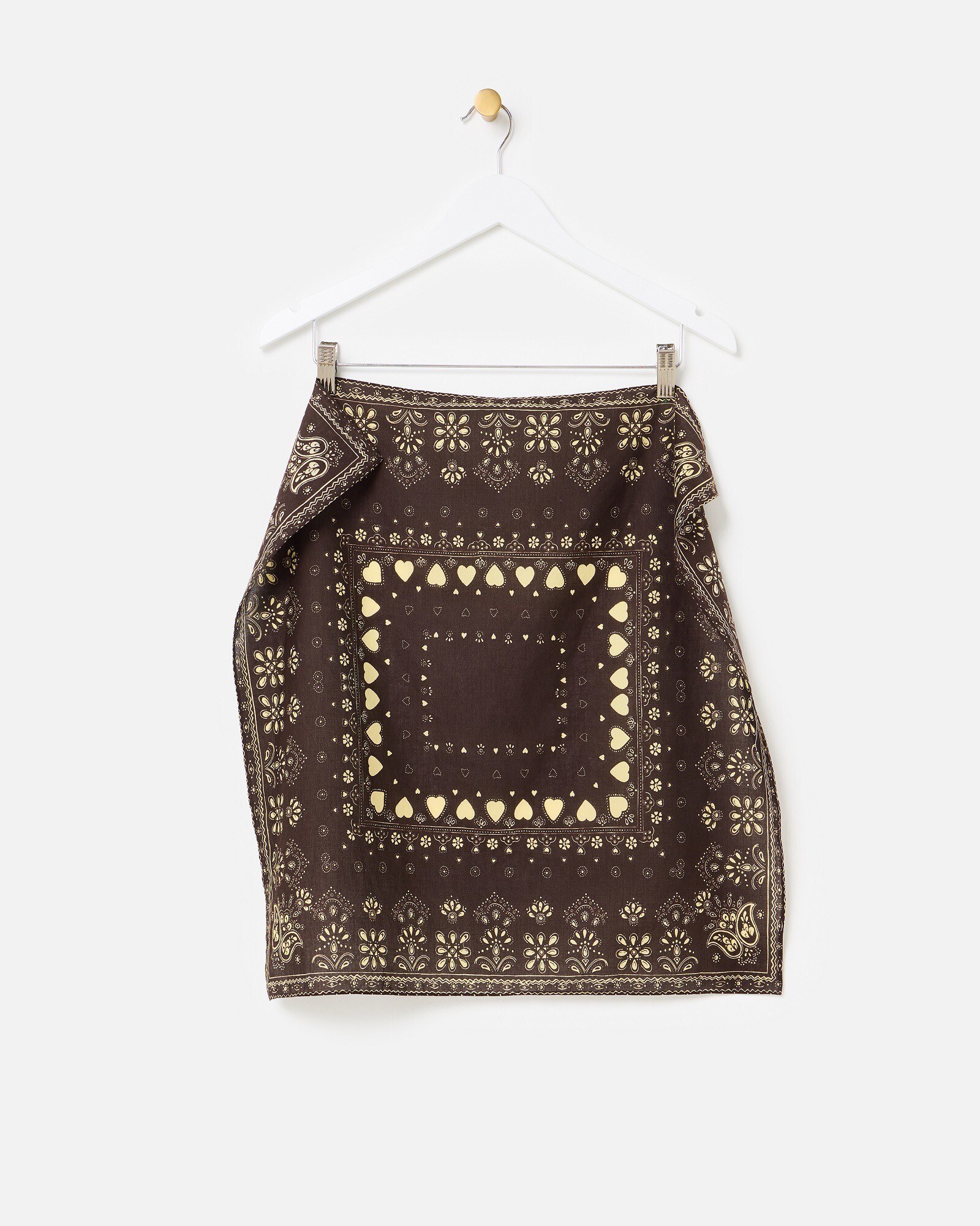 Denim Skirt Zara Uk Chocolate Brown Butter Yellow Bandana