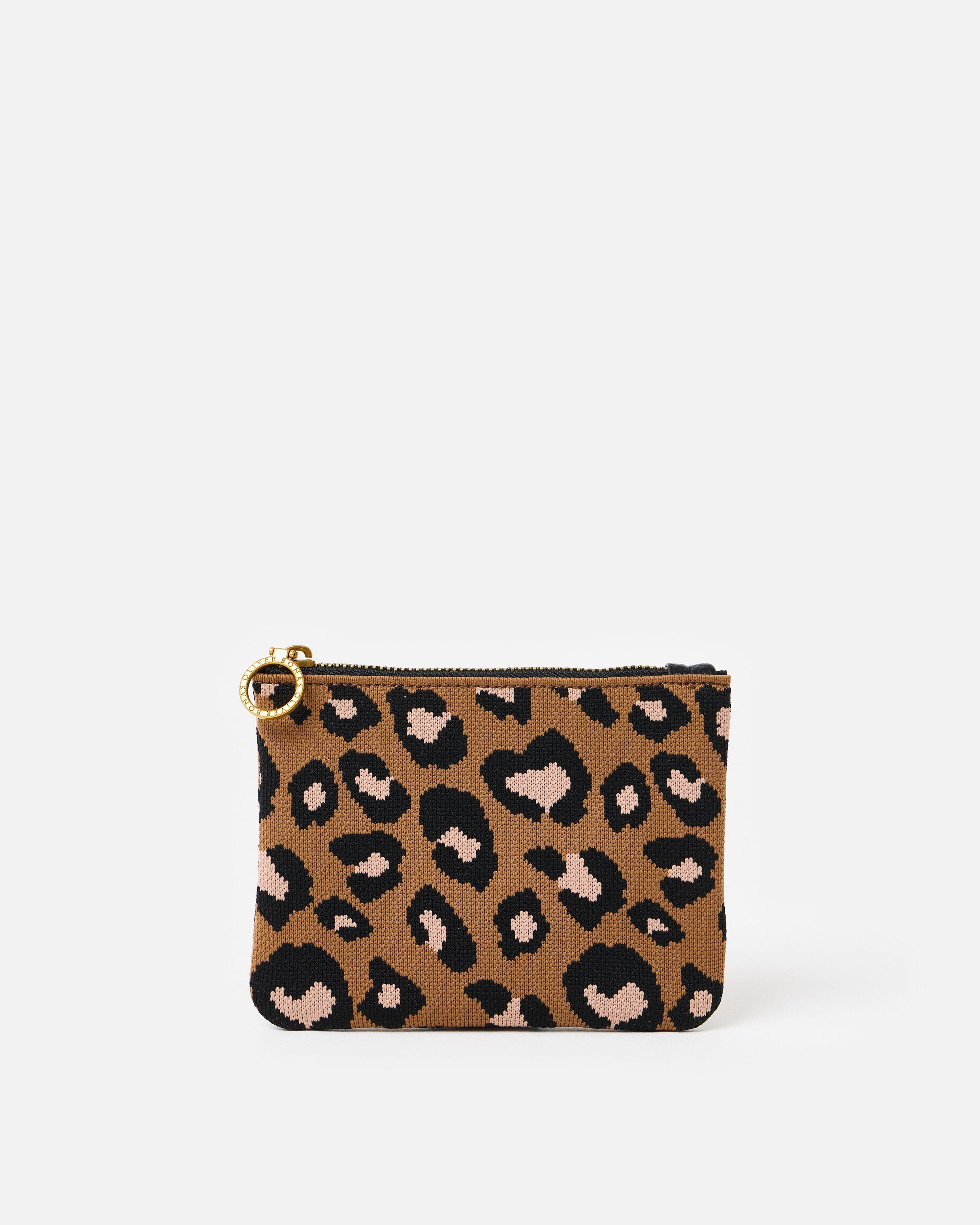 Brown Leopard Print Knitted Zipped Pouch | Oliver Bonas