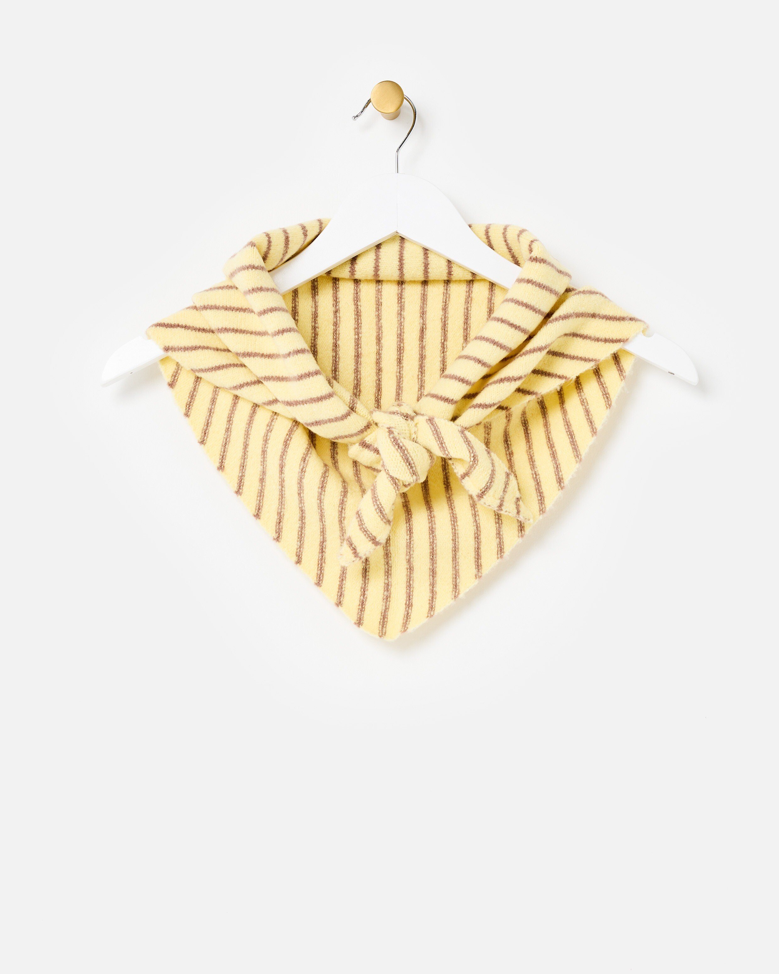 Butter Yellow & Brown Striped Knitted Triangle Scarf