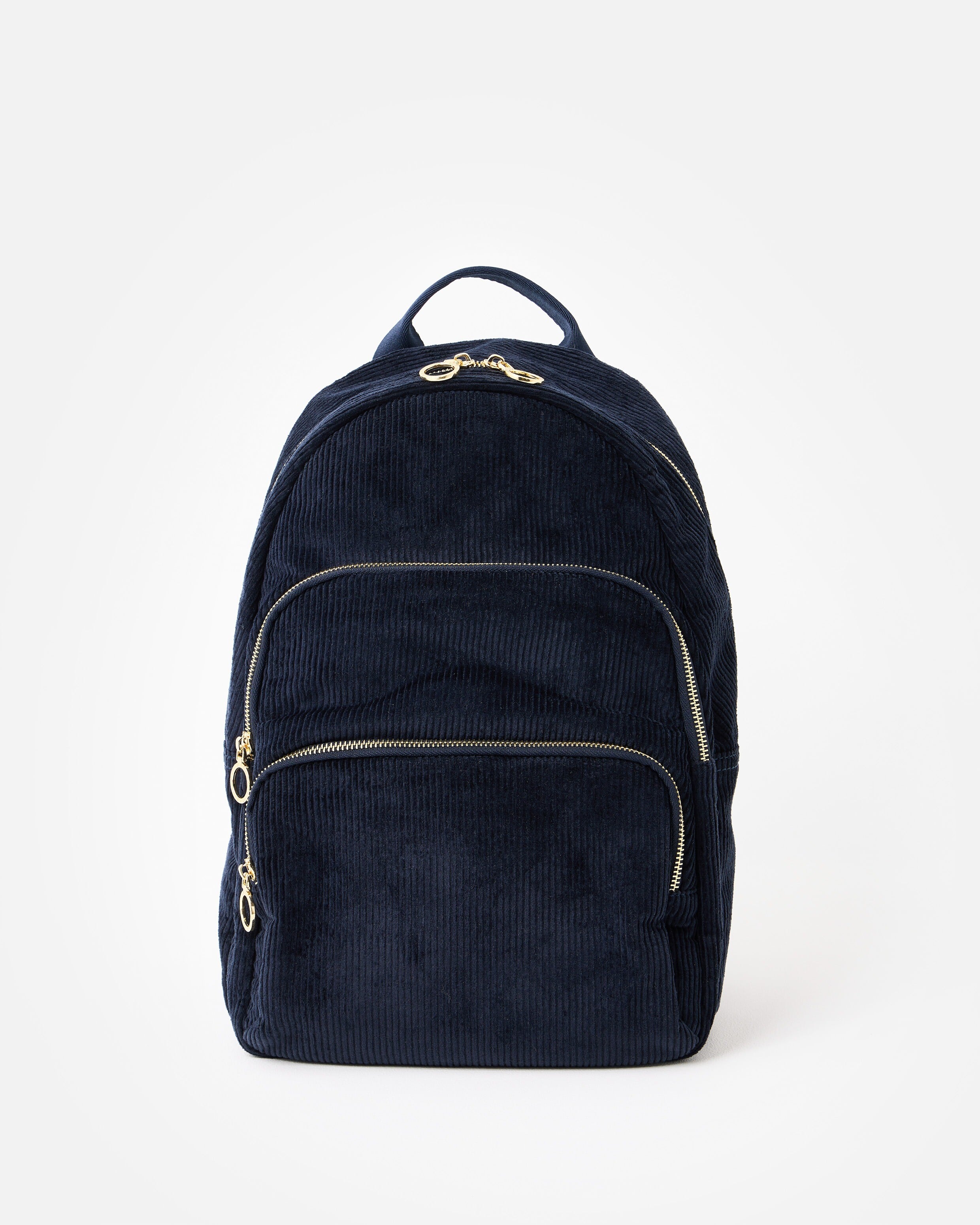 Harper Navy Blue Corduroy Triple Zip Backpack | Oliver Bonas