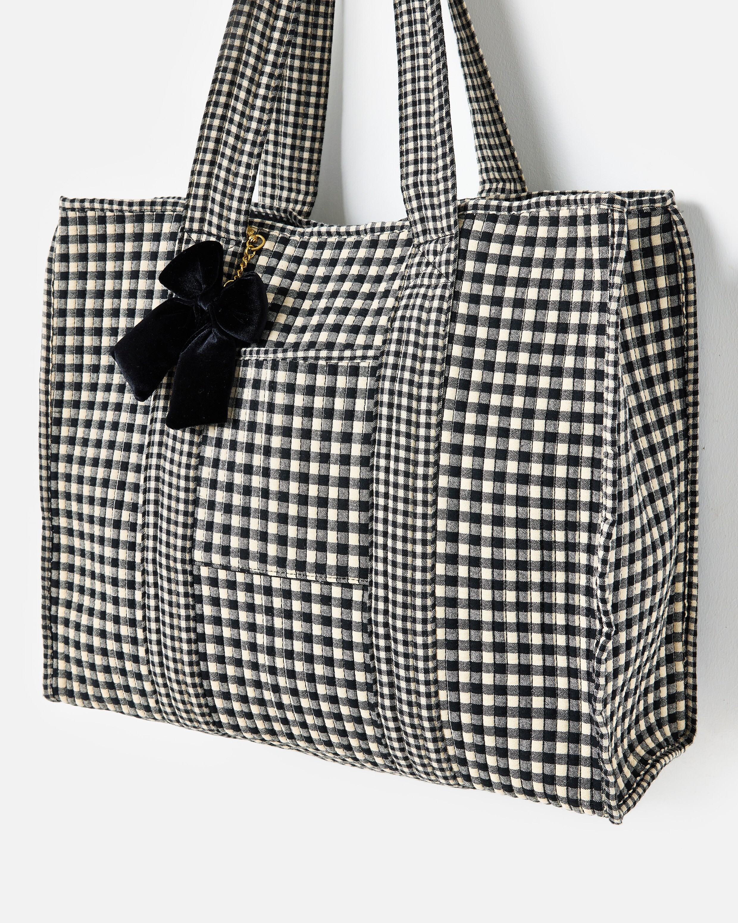 Black Gingham Fabric Tote Bag | Oliver Bonas